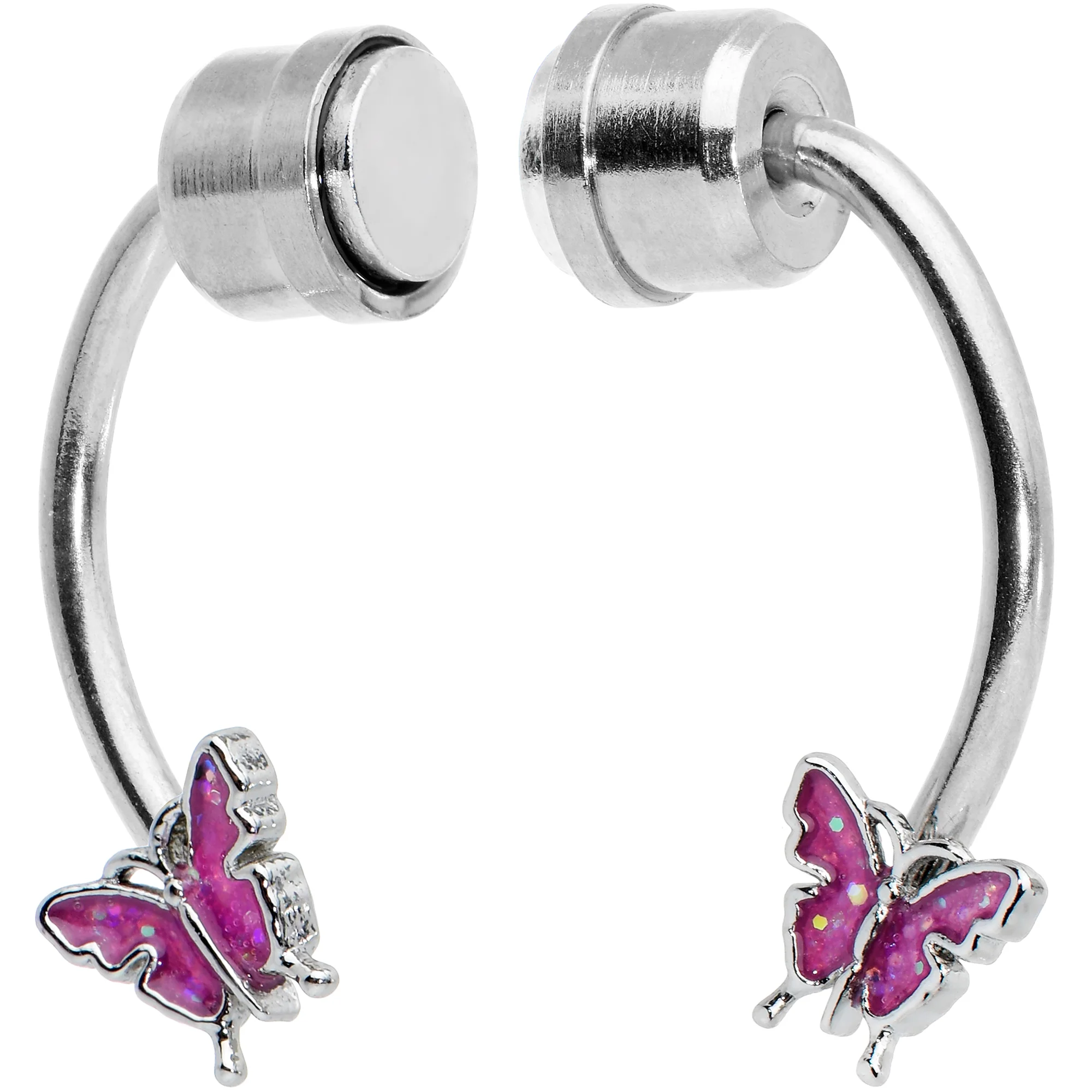 Pink Butterfly Ends Non Pierced Magnetic Clip On Fake Septum Ring - Image 3