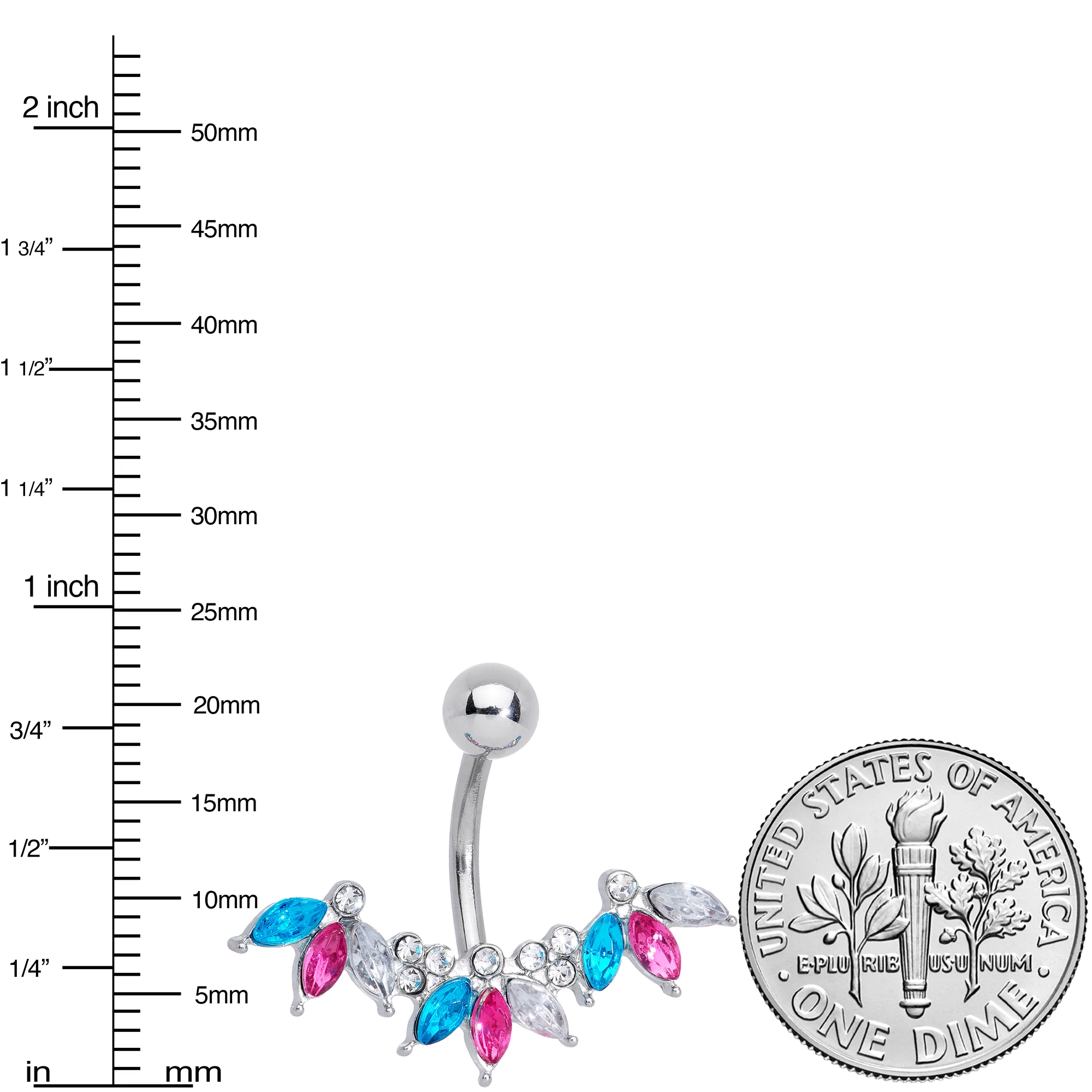 Pink Clear Aqua Gem Comely Clusters Belly Ring - Image 2