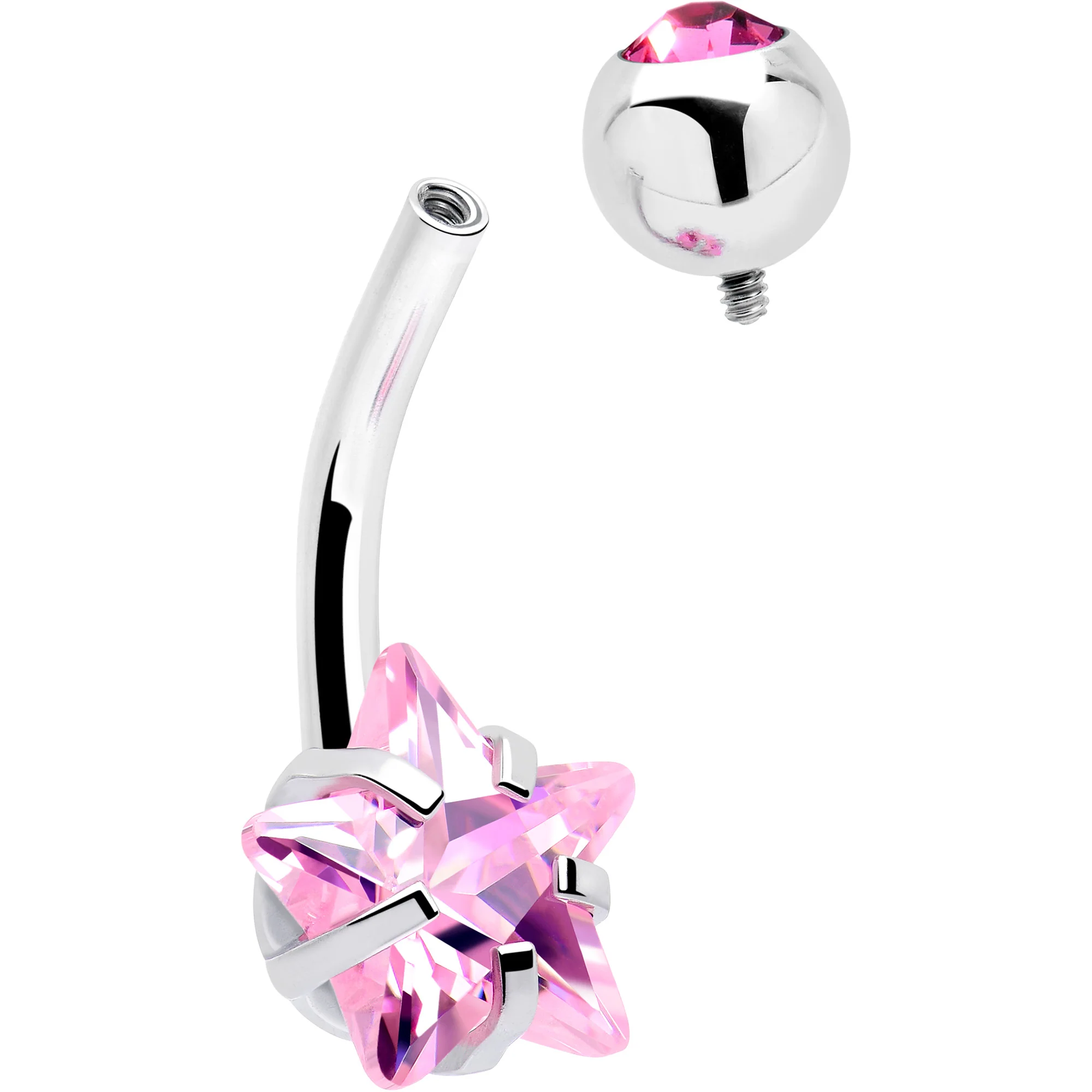 Pink CZ Gem Internally Threaded Simply Star Belly Ring - Image 5