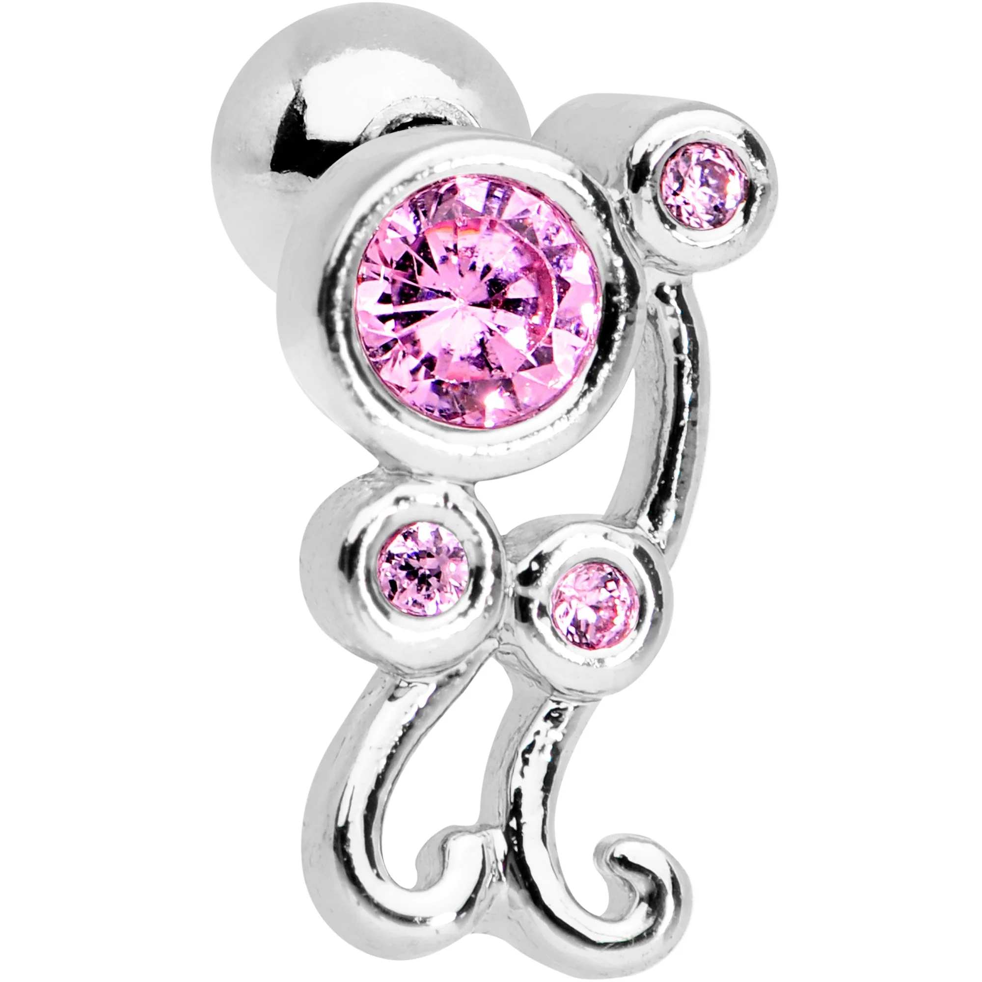 Pink CZ Gem Sassy Swirl Cartilage Tragus Earring - Image 2