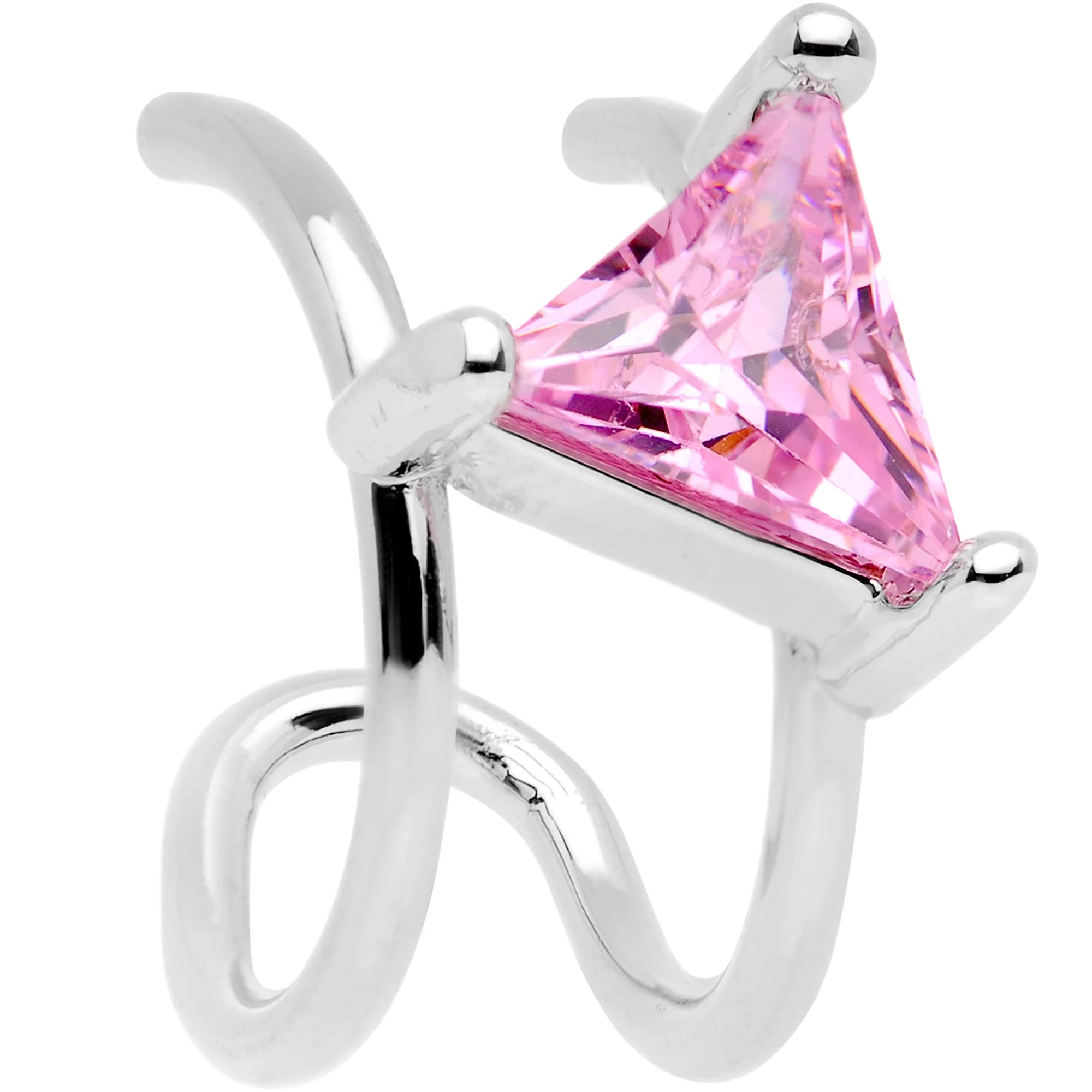 Pink CZ Gem Triangle Bling Non Pierced Ear Cuff - Image 2