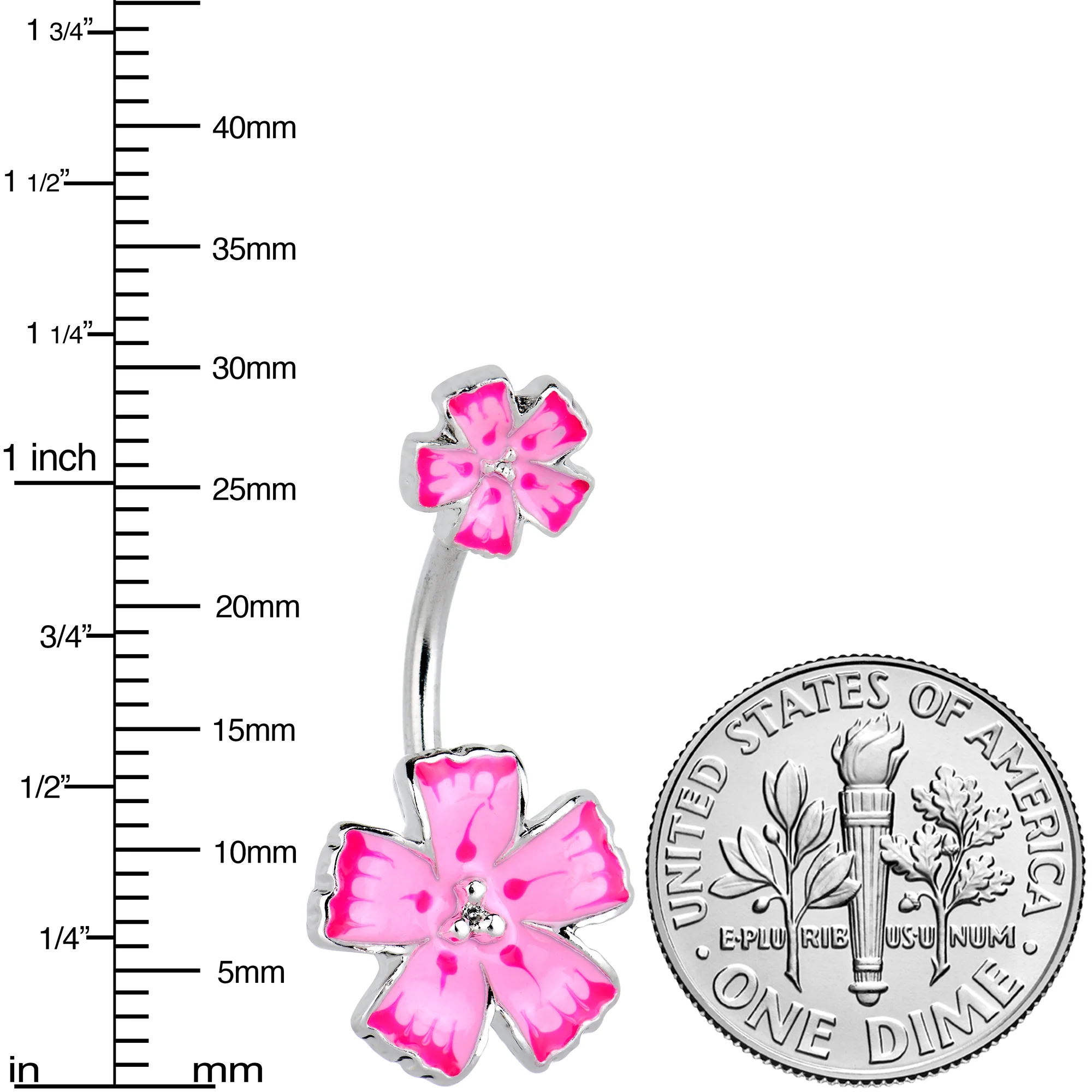 Pink Flower Textured Center Double Mount Belly Ring - Image 3