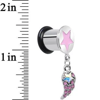 Pink Gem Angel Wing and Pink Star Single Flare Dangle Plug Sizes 5mm to 14mm - Image 3