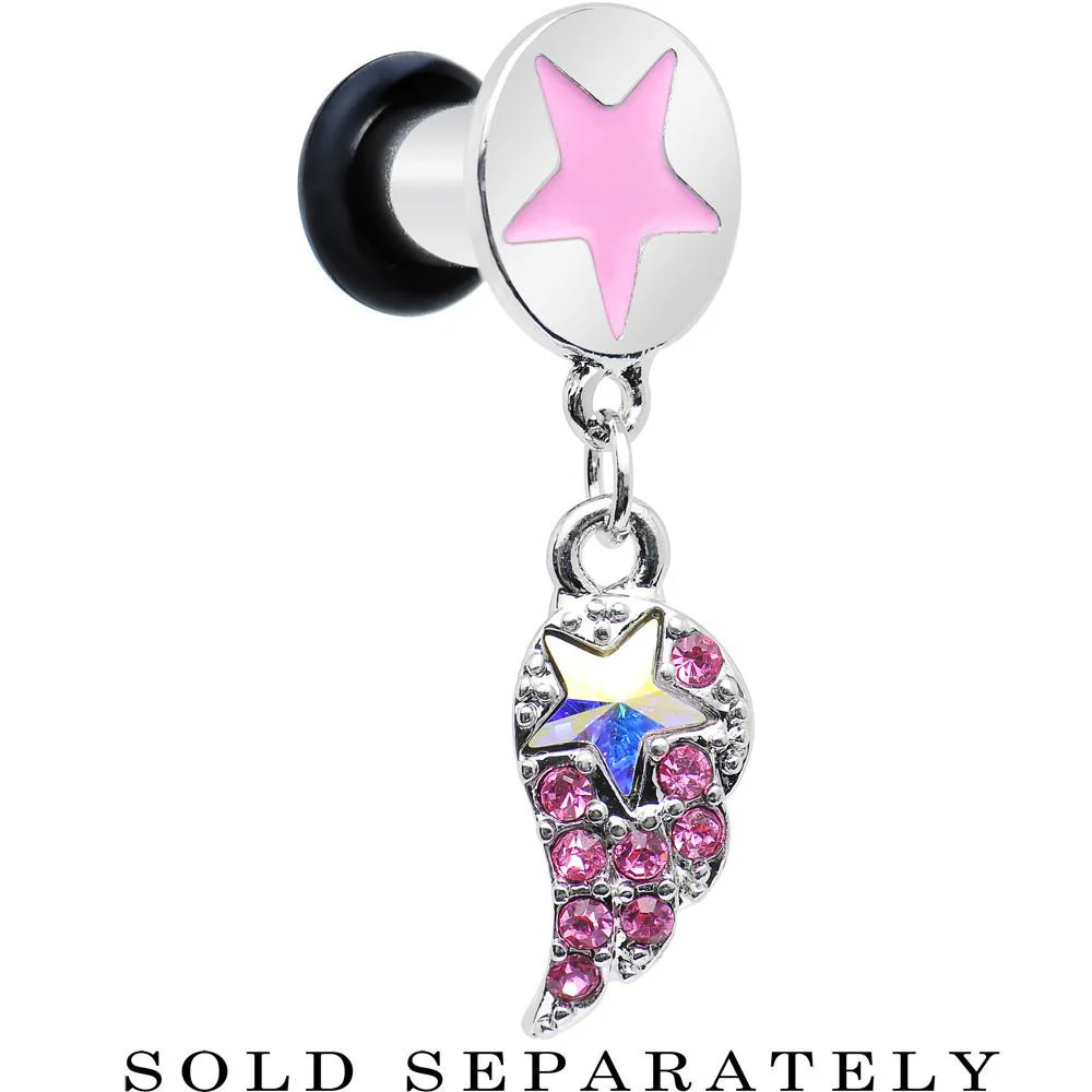 Pink Gem Angel Wing and Pink Star Single Flare Dangle Plug Sizes 5mm to 14mm - Image 5