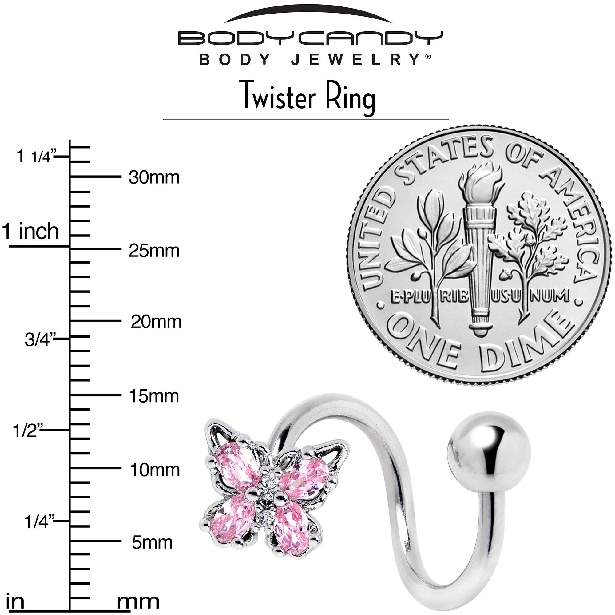 Pink Gem Baroque Beauty Butterfly Spiral Twister Belly Ring - Image 4