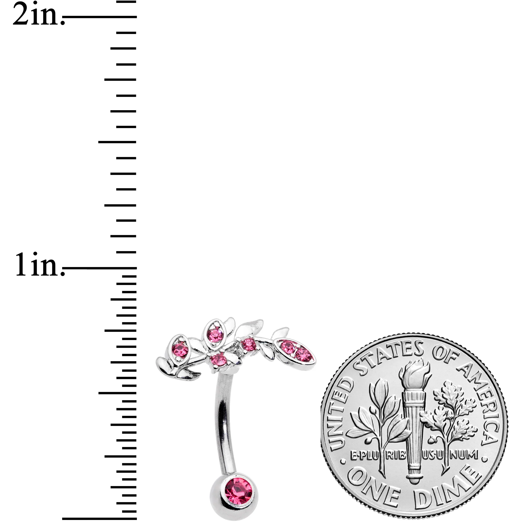 Pink Gem Branch Leaf Belly Ring - Image 2