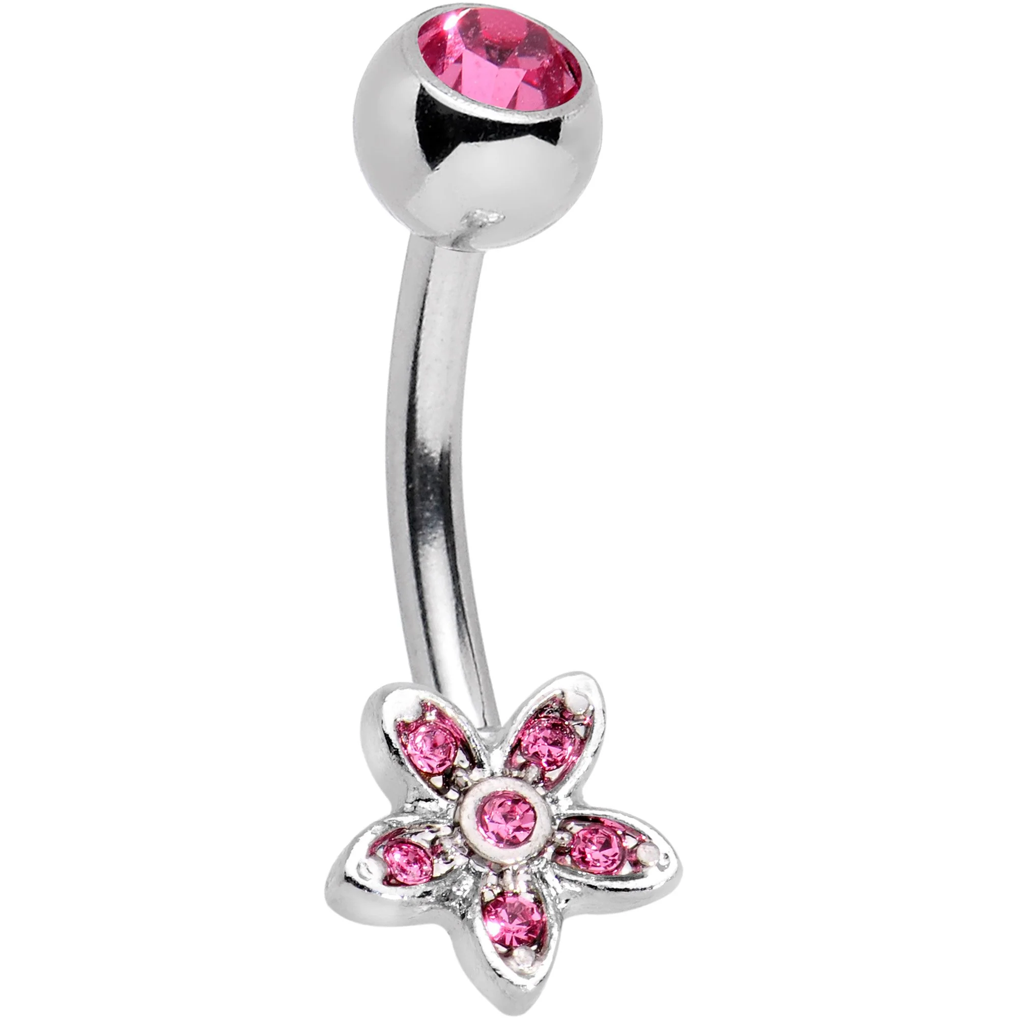 Pink Gem Field of Flowers Dangle Belly Ring - Image 3