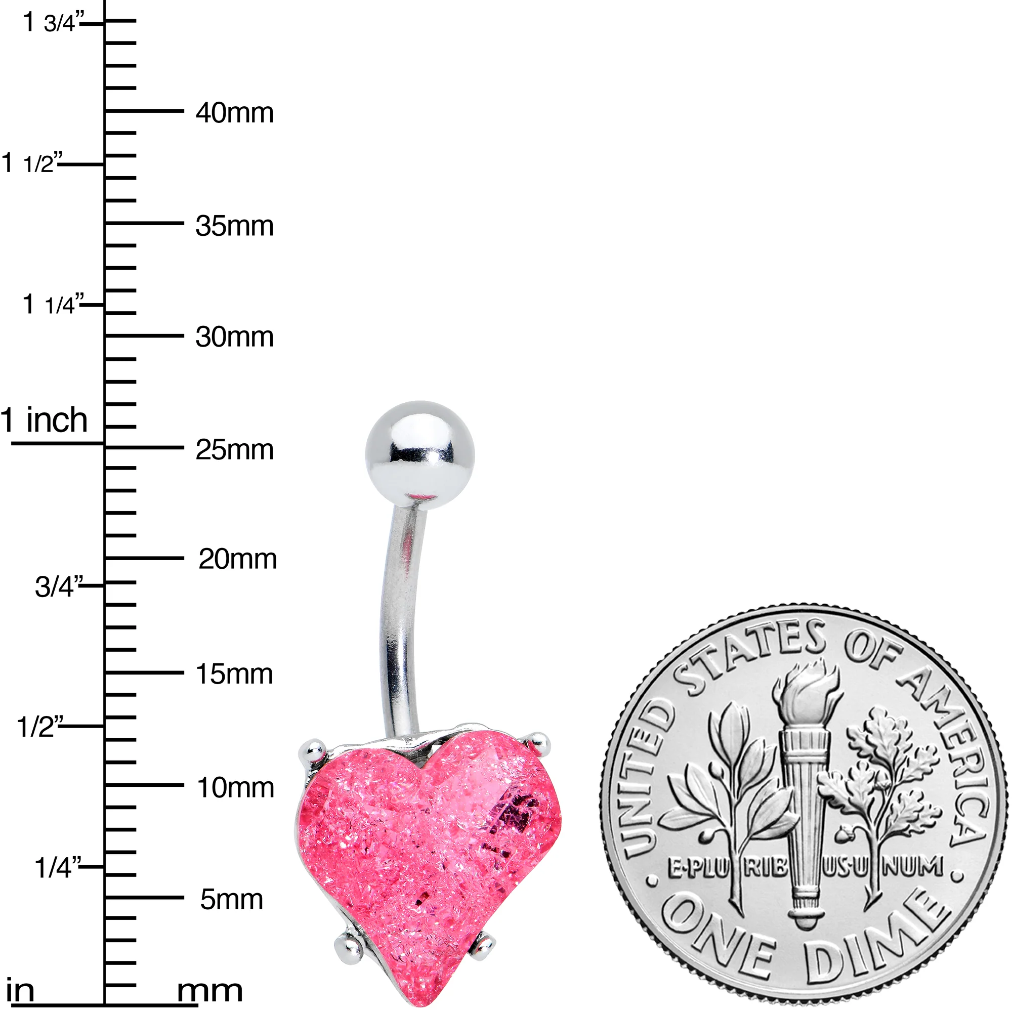 Pink Gem Heart Love Valentines Day Belly Ring - Image 2
