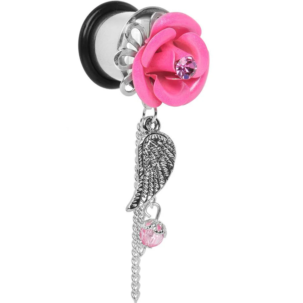 Pink Gem Rose Flower Angel Wing Dangle Plug Sizes 5mm to 12mm - Image 8