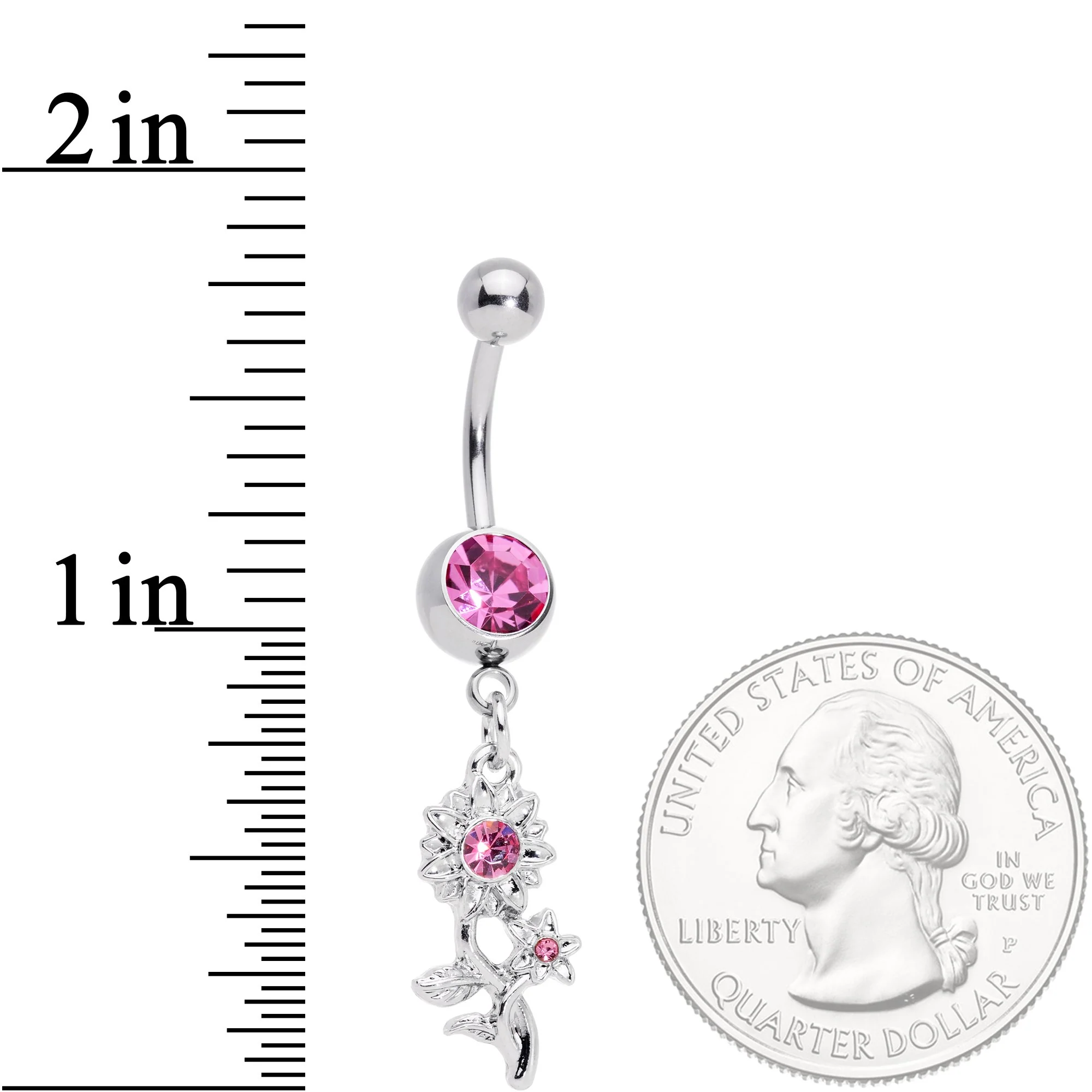 Pink Gem Sunflower Dangle Belly Ring - Image 2