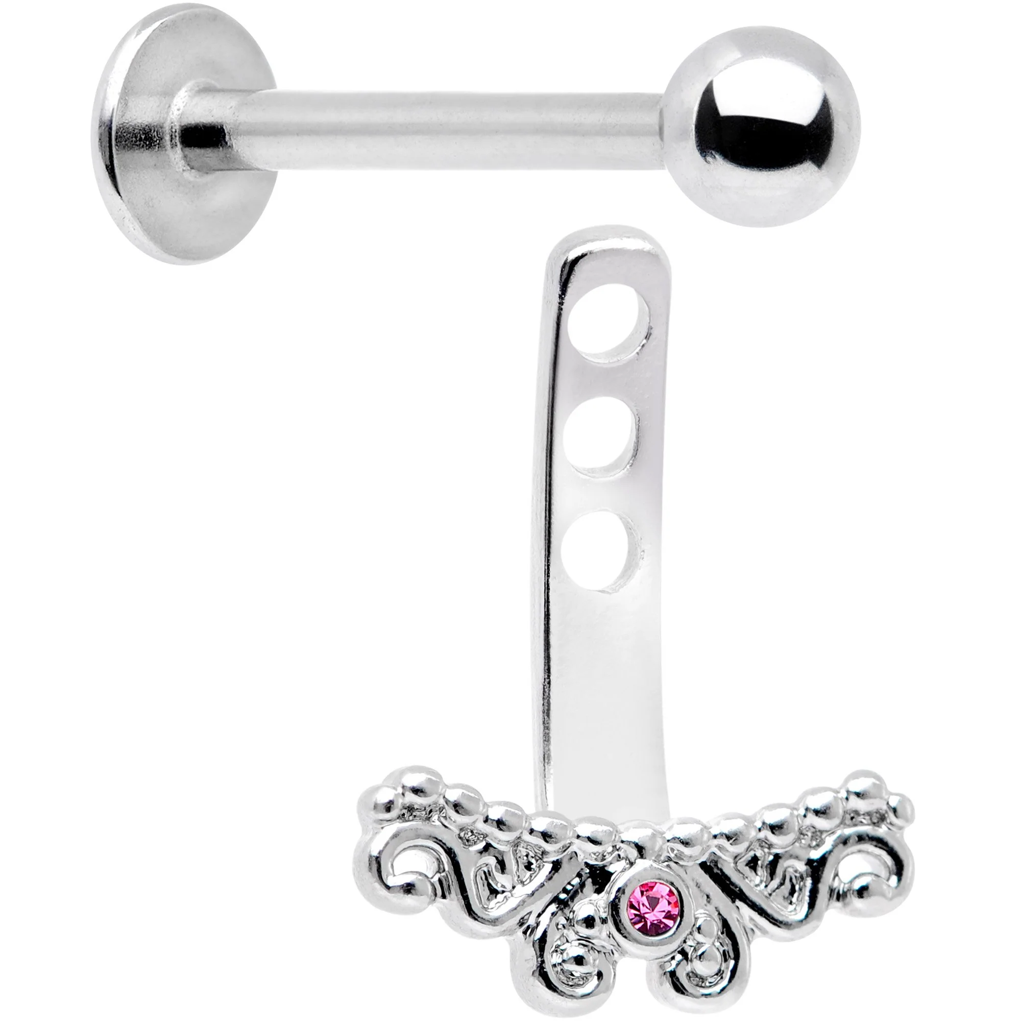 Pink Gem Victorian Swirl Dangle Cartilage Tragus Helix Piercing - Image 3