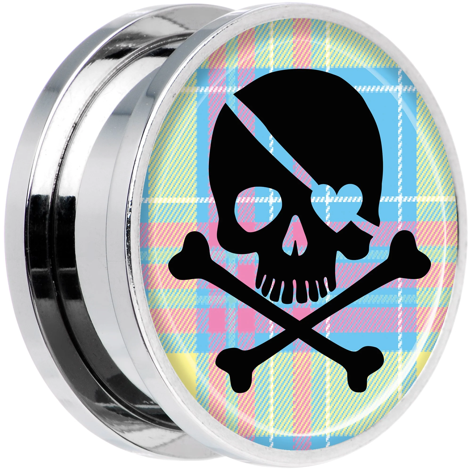 Pink Green Plaid Heart Skull Steel Screw Fit Plug Set 20mm - Image 2