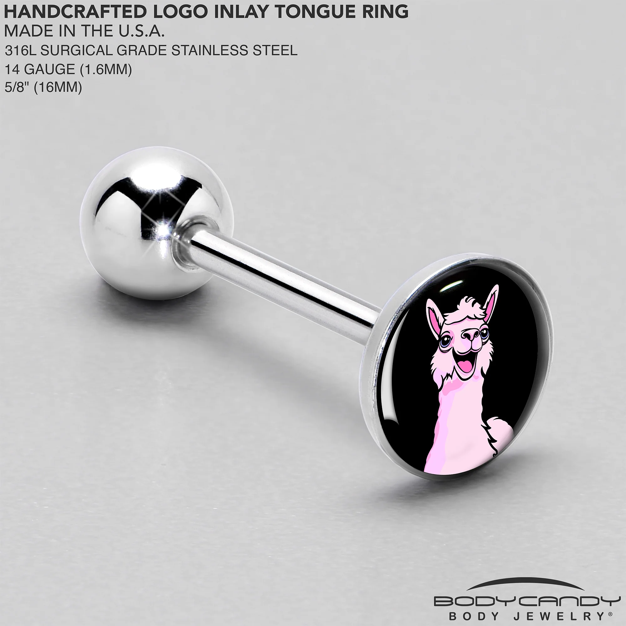 Pink Happy Llama Barbell Tongue Ring by Onyx O - Image 4