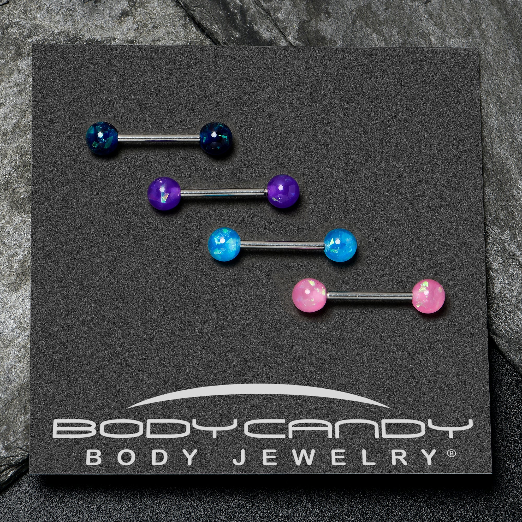 Pink Purple Blue Faux Opal Pack Tongue Ring Set of 4 - Image 6