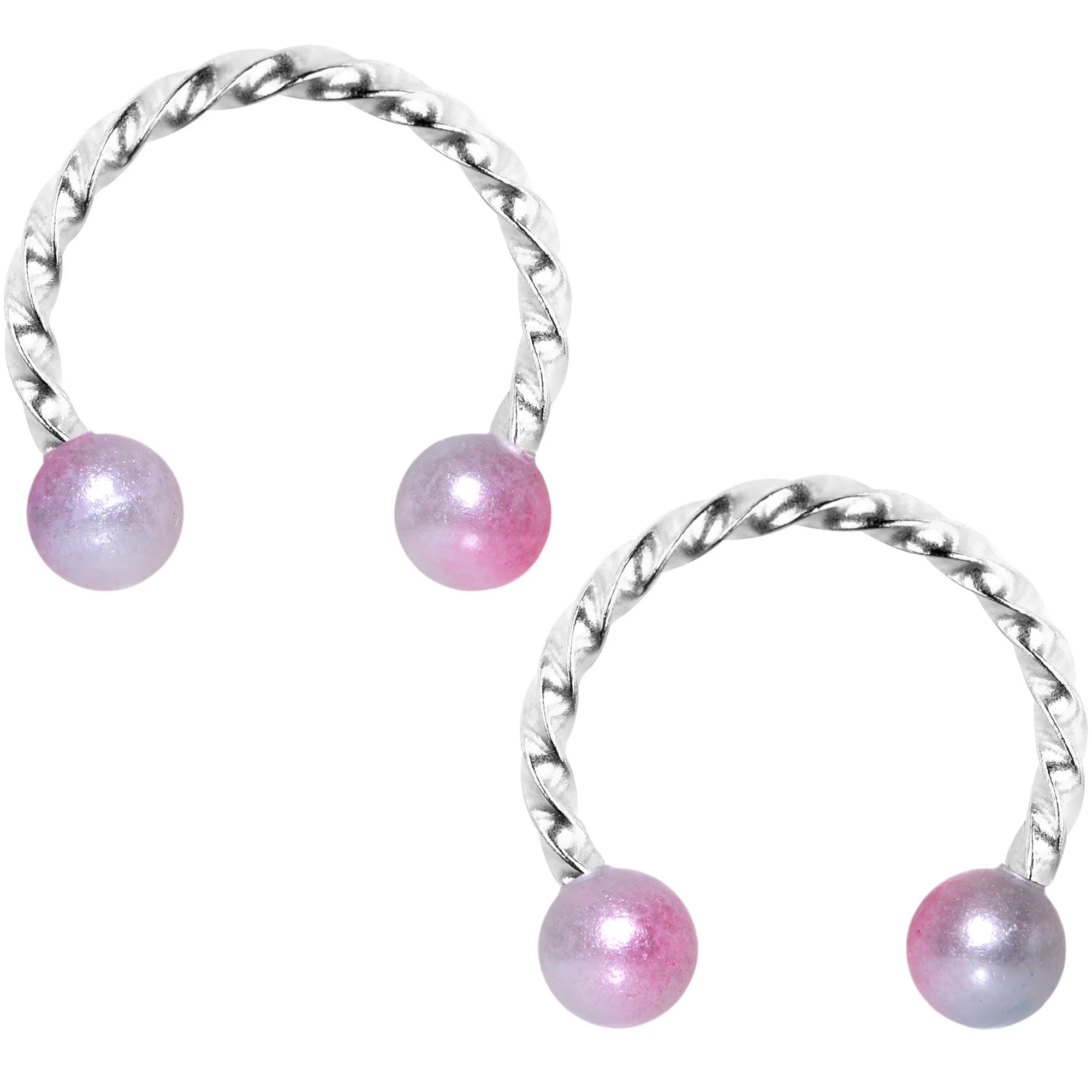 14G Pink Purple Twisted Horseshoe Barbell Nipple Ring Set - Image 3