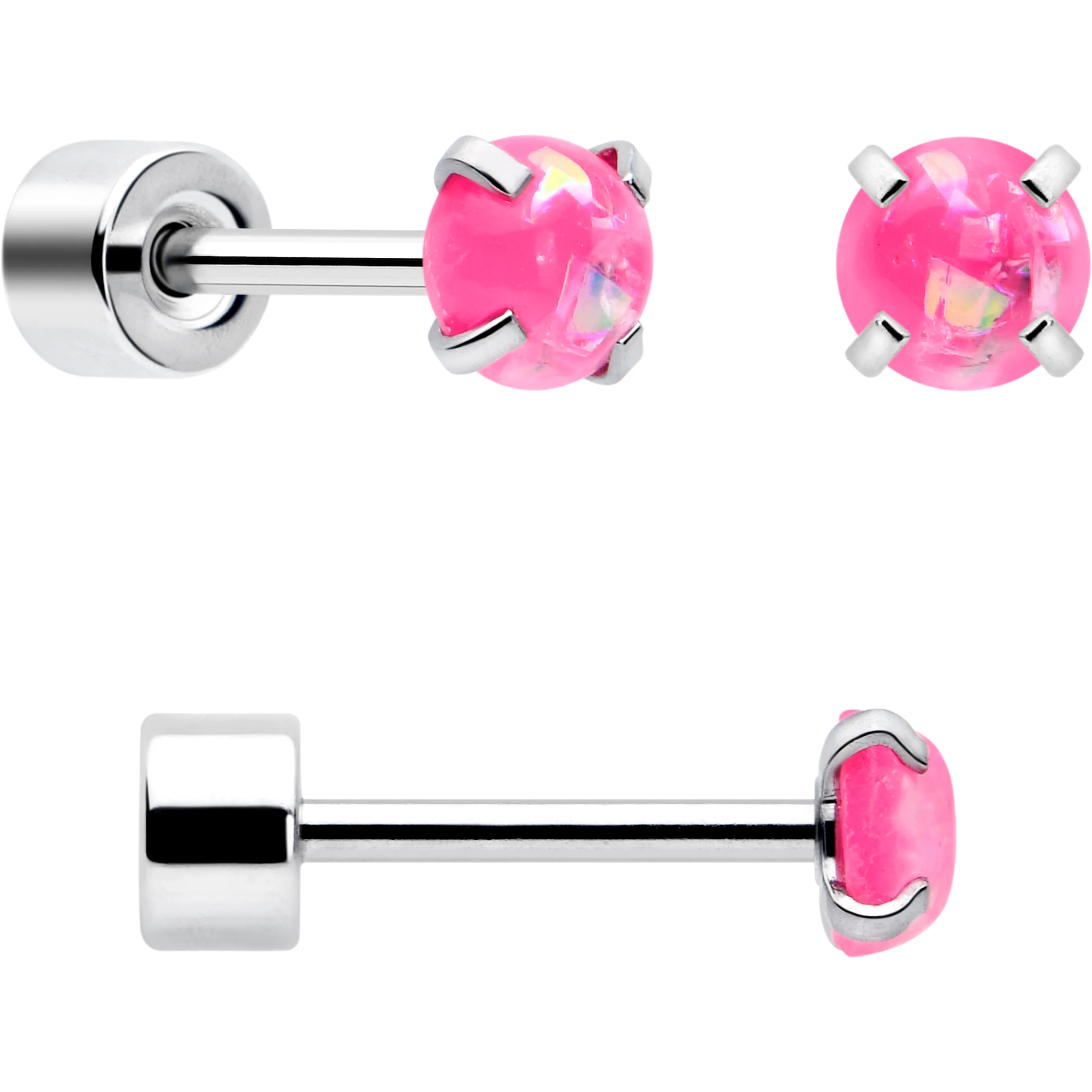 Pink Synthetic Opal Flat Back Stud Earrings - 3 Pairs - Image 5
