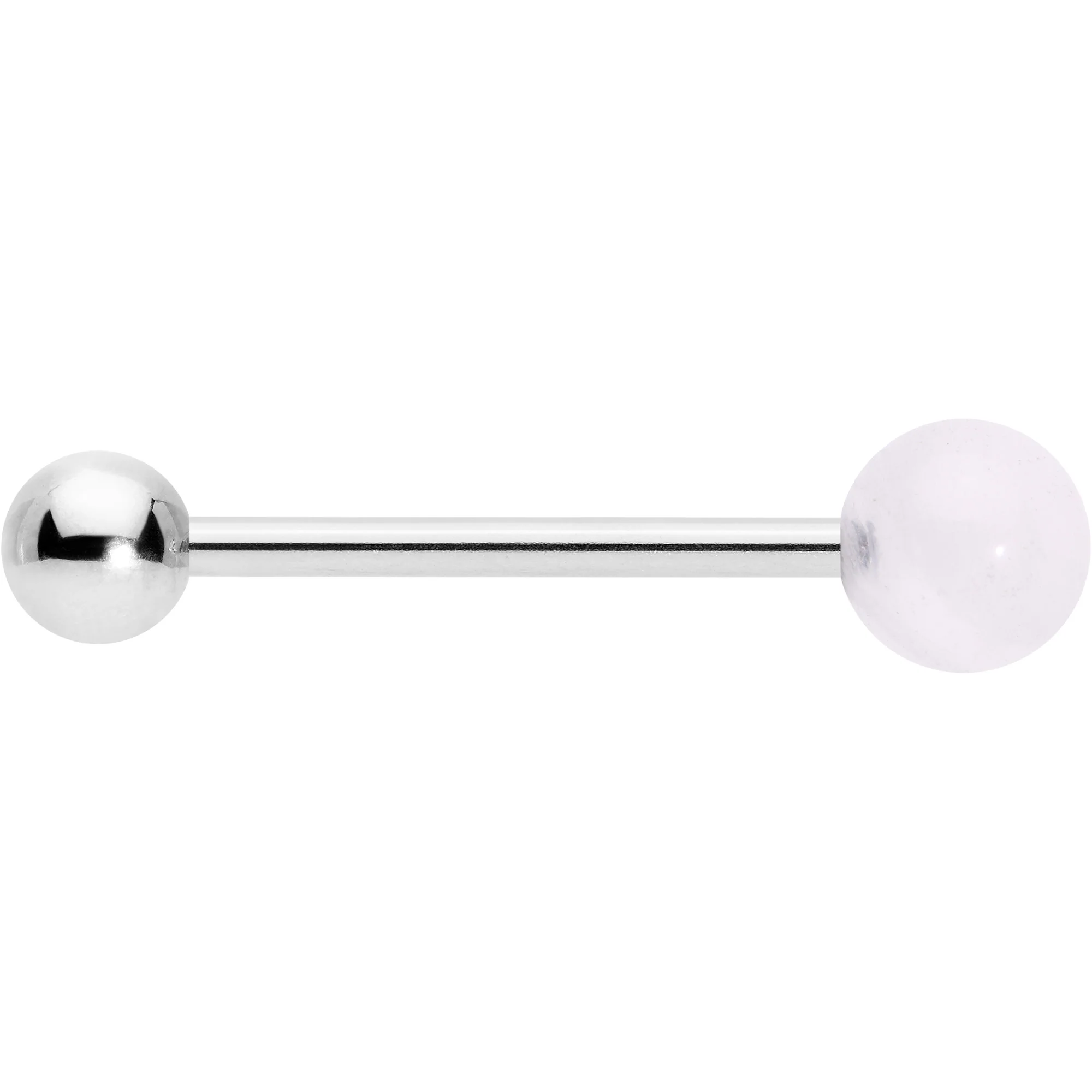 Pink Synthetic Light Rose Quartz Barbell Tongue Ring - Image 3