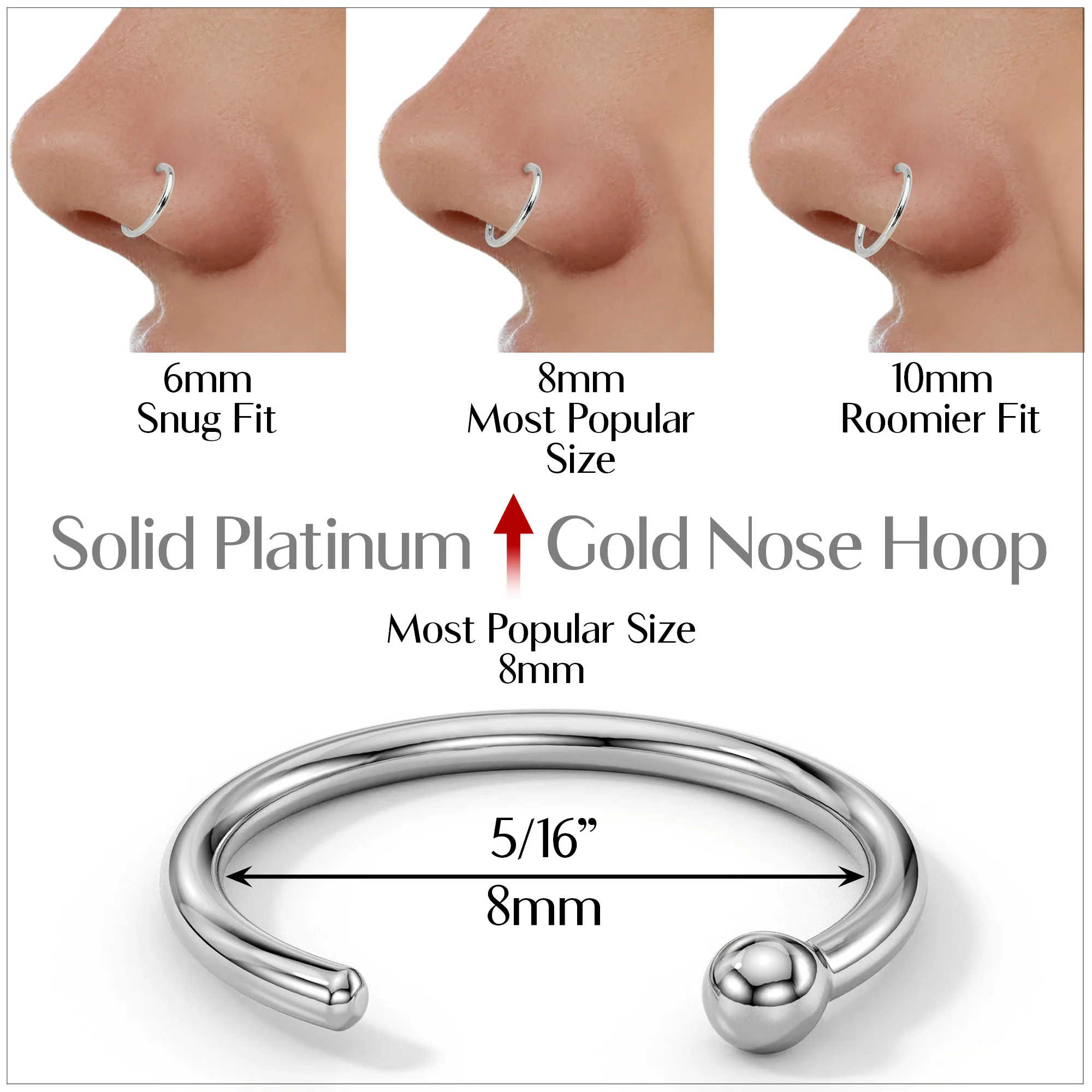 Real Platinum Nose Hoop - Hypoallergenic & Luxurious - Image 2