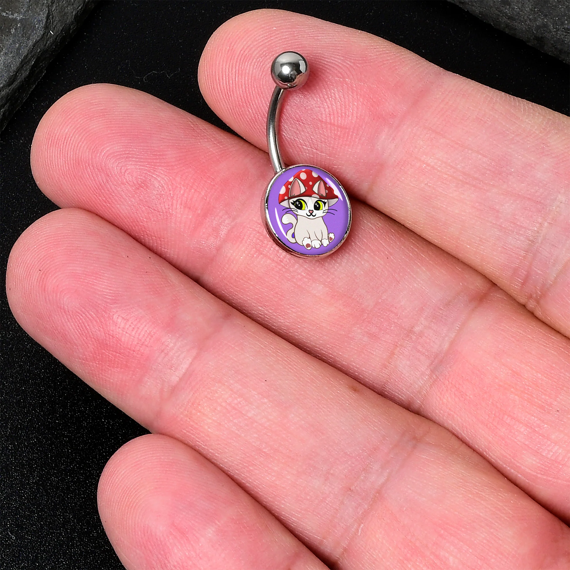 Polka Dot Mushroom Hat Cat Belly Ring by Onyx O - Image 2