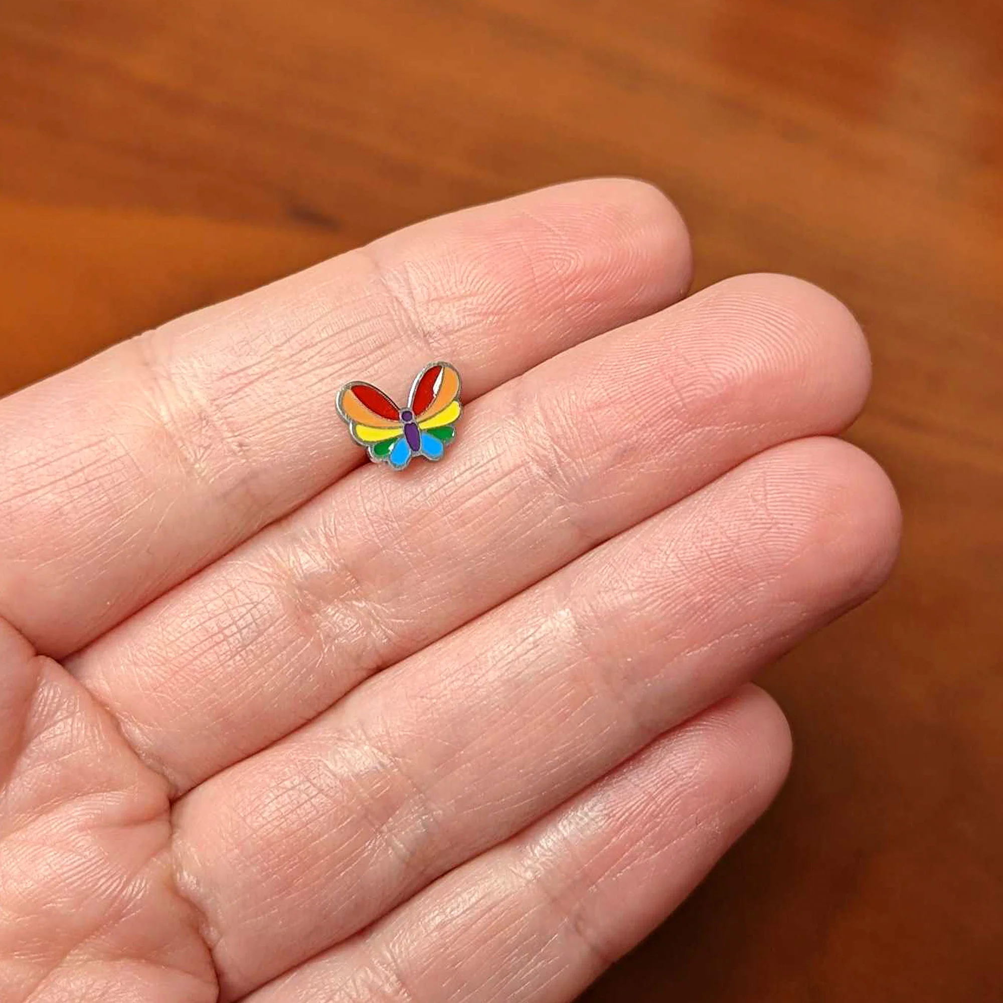 Pride Rainbow Stripes Butterfly Barbell Tongue Ring - Image 5