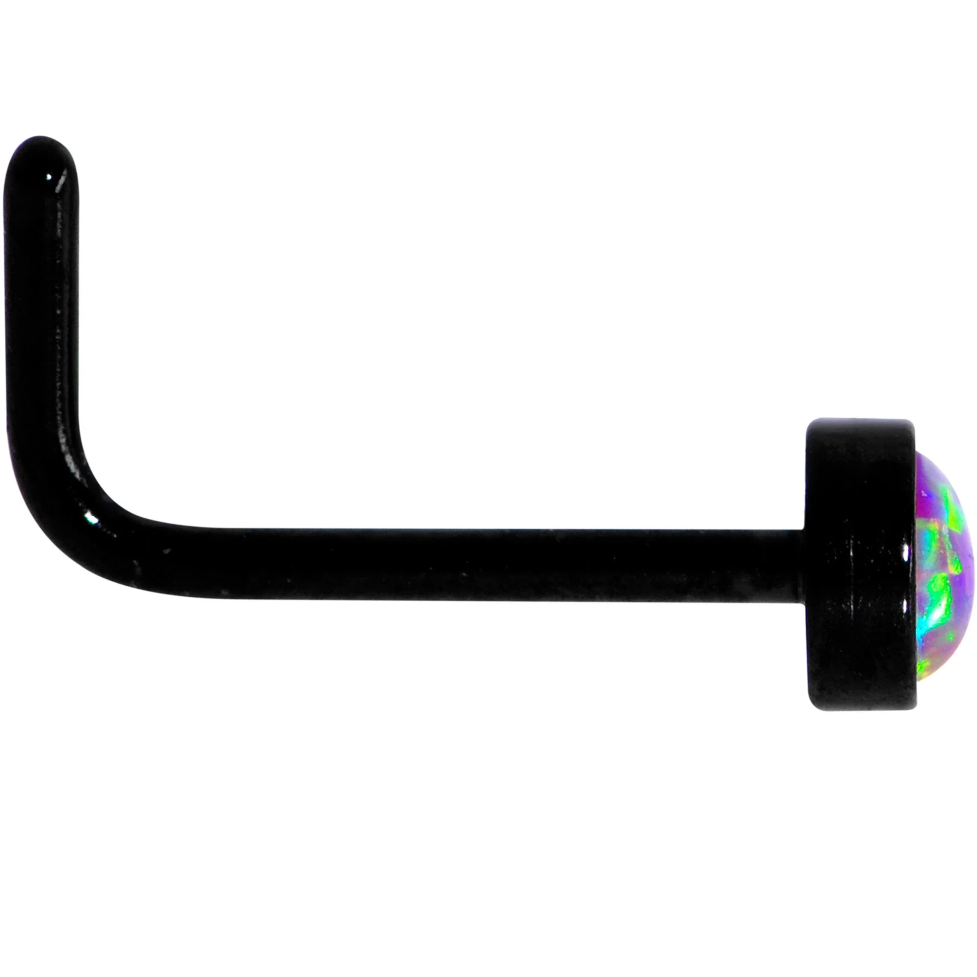 Purple 3mm Synthetic Opal Inlay Black Anodized L-Shape Nose Ring - Image 2