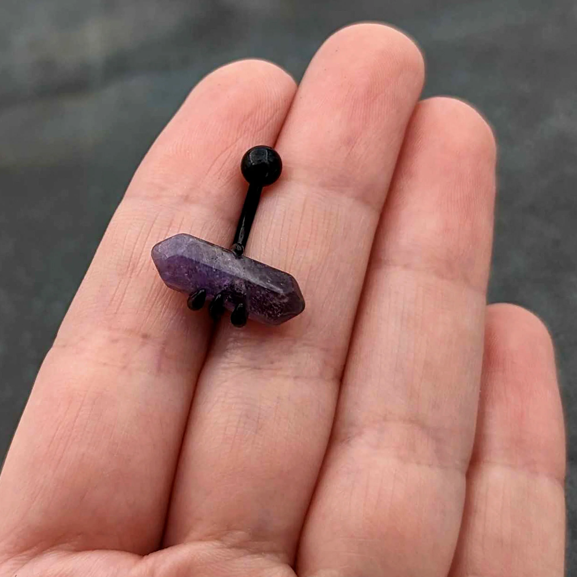Purple Amethyst Stone Black Claw Belly Ring - Image 8