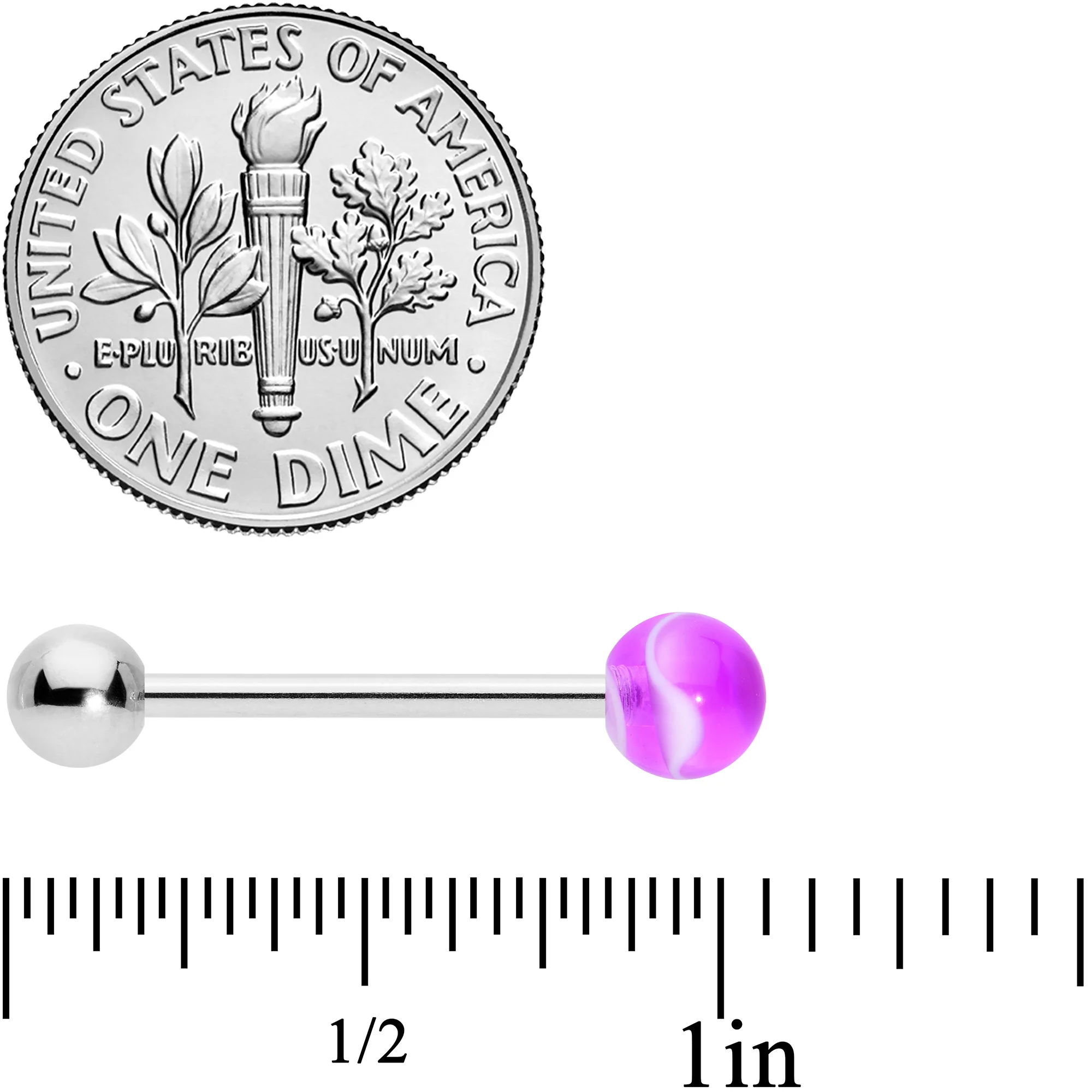 Purple Amethyst Top End Barbell Tongue Ring - Image 4