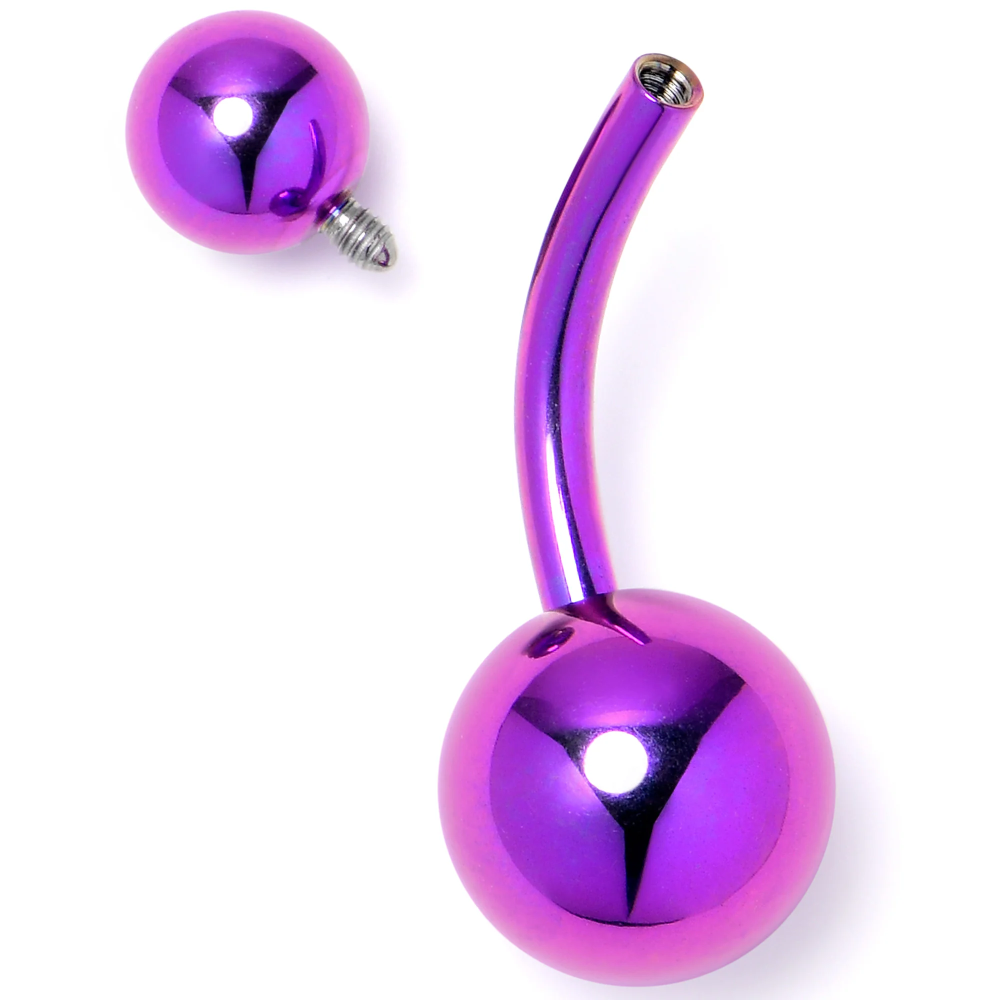 Purple ASTM F-136 Implant Grade Titanium Internally Threaded Belly Ring - Image 2