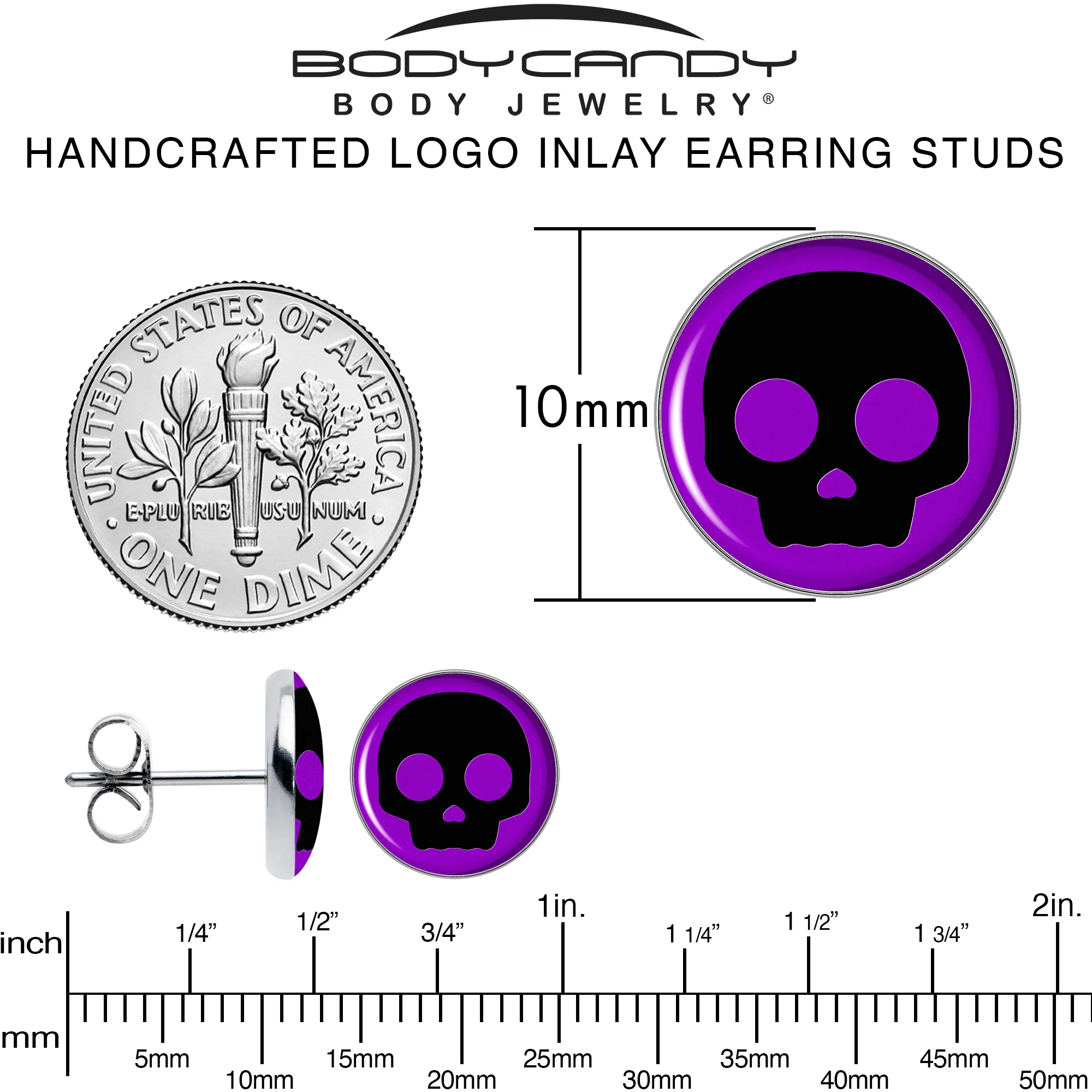 Purple Black Simple Skull Stud Earrings by Onyx O - Image 6