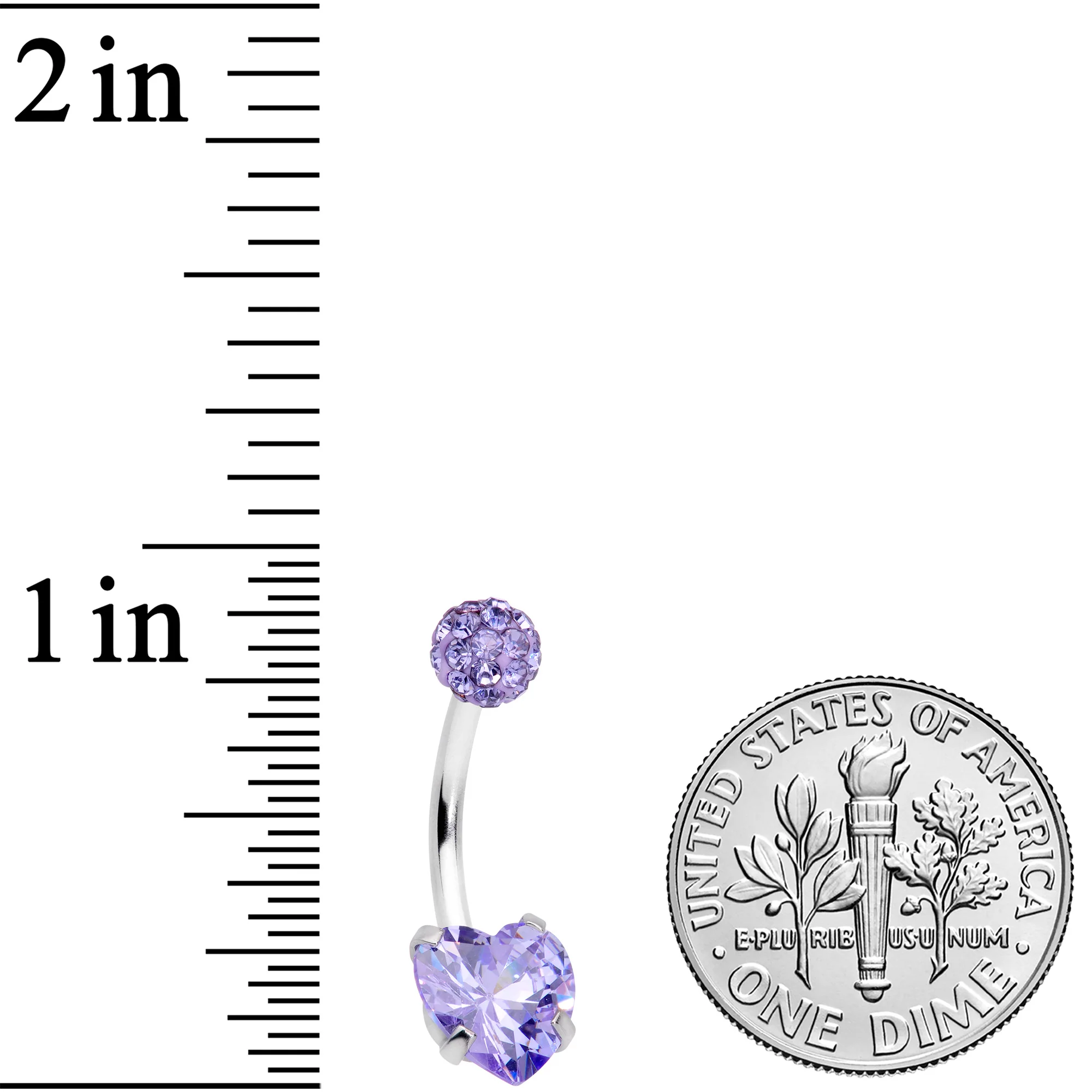 Purple CZ Gem Disco Ball Heart Belly Ring - Image 2