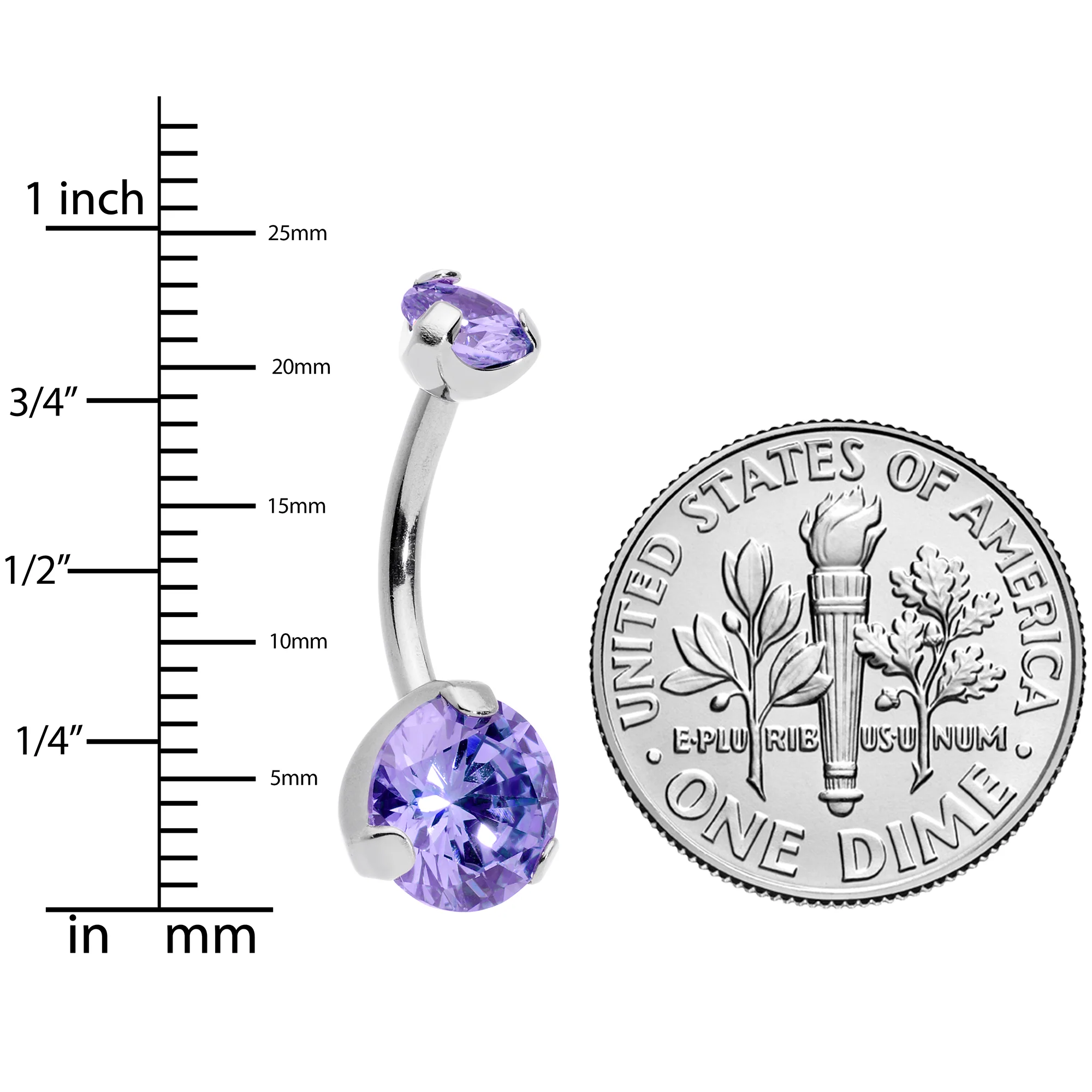 Purple CZ Gem Grade 23 Titanium Internally Threaded Belly Ring - Image 2