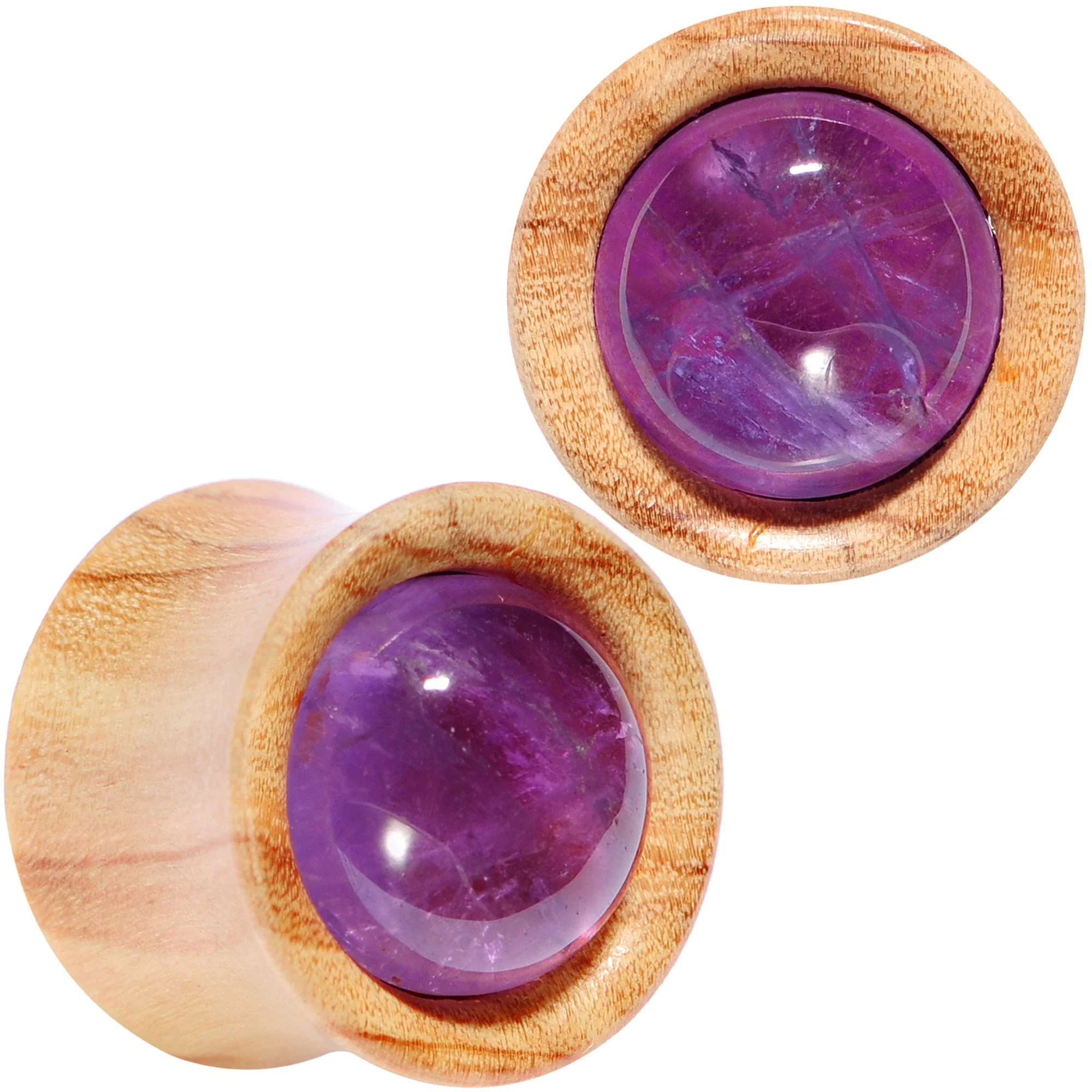 Purple CZ Gem Olive Wood Natural Beauty Saddle Plug Set 5mm to 25mm - Image 8