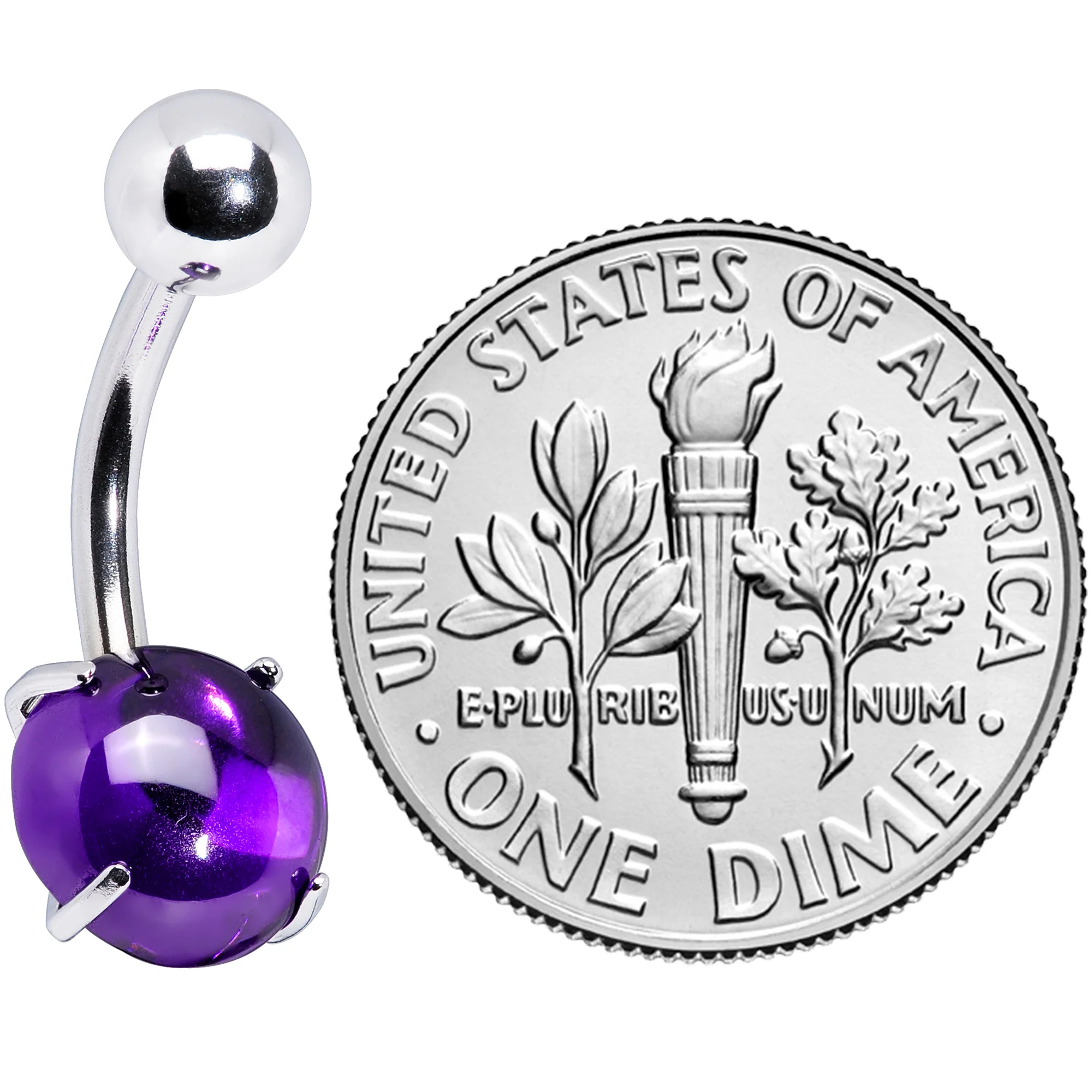 Purple CZ Gem Smooth Hemisphere Belly Ring - Image 3