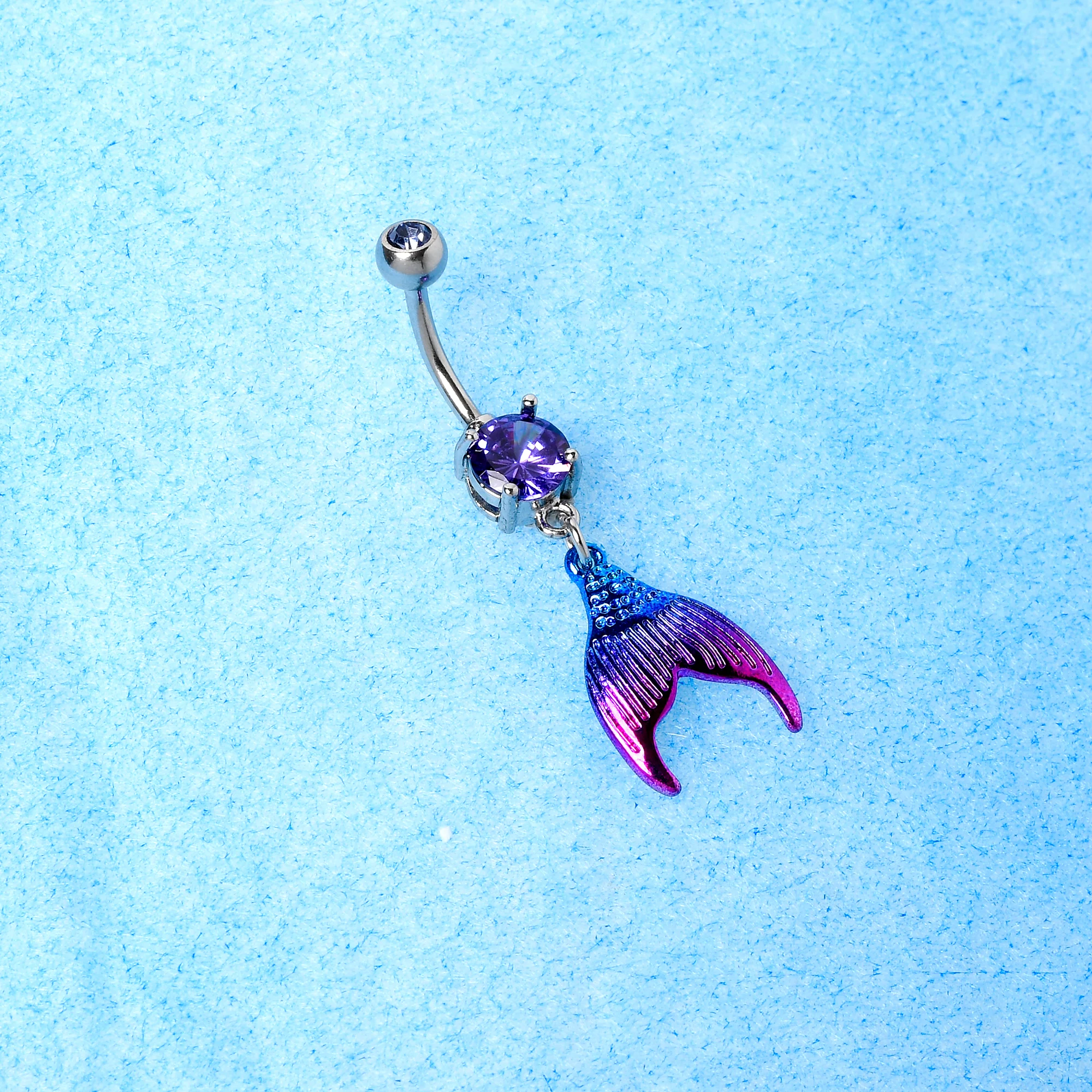 Purple Gem Aqua Pink Mermaid Scale Tail Dangle Belly Ring - Image 5