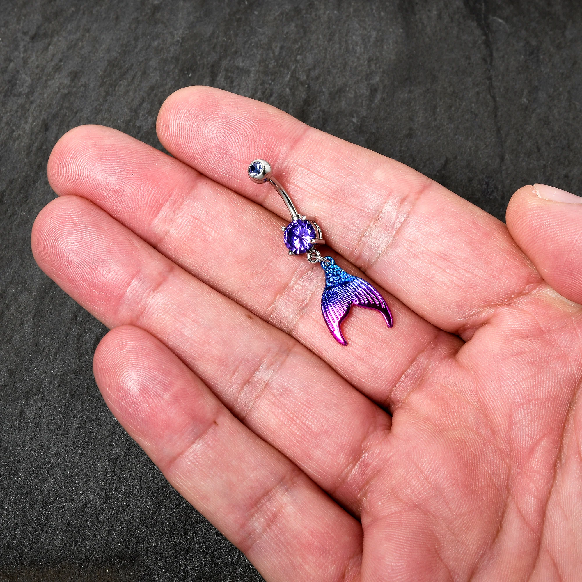 Purple Gem Aqua Pink Mermaid Scale Tail Dangle Belly Ring - Image 7