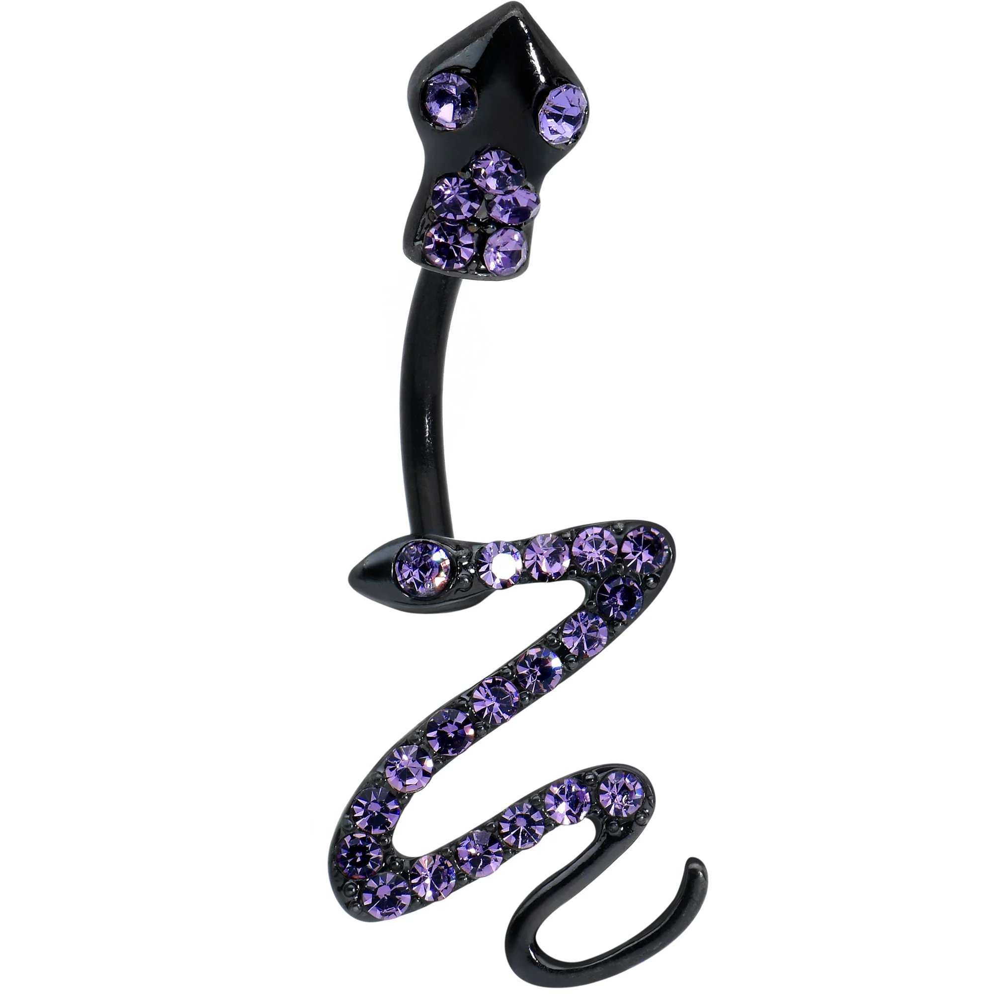 Purple Gem Black Stylish Snakes Double Mount Belly Ring - Image 2
