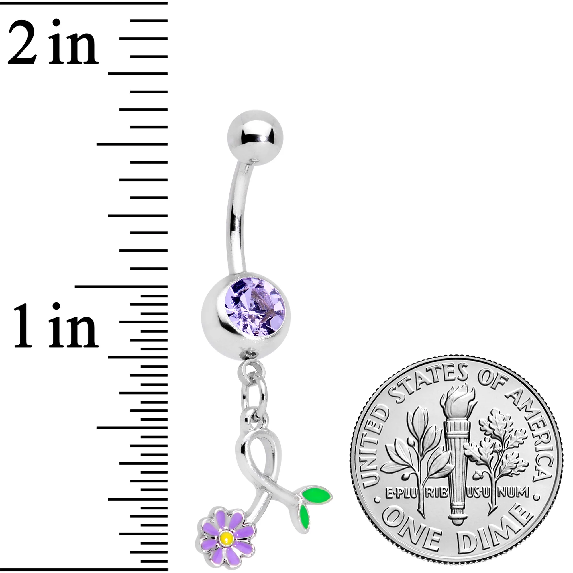 Purple Gem Daisy Curl Flower Dangle Belly Ring - Image 2