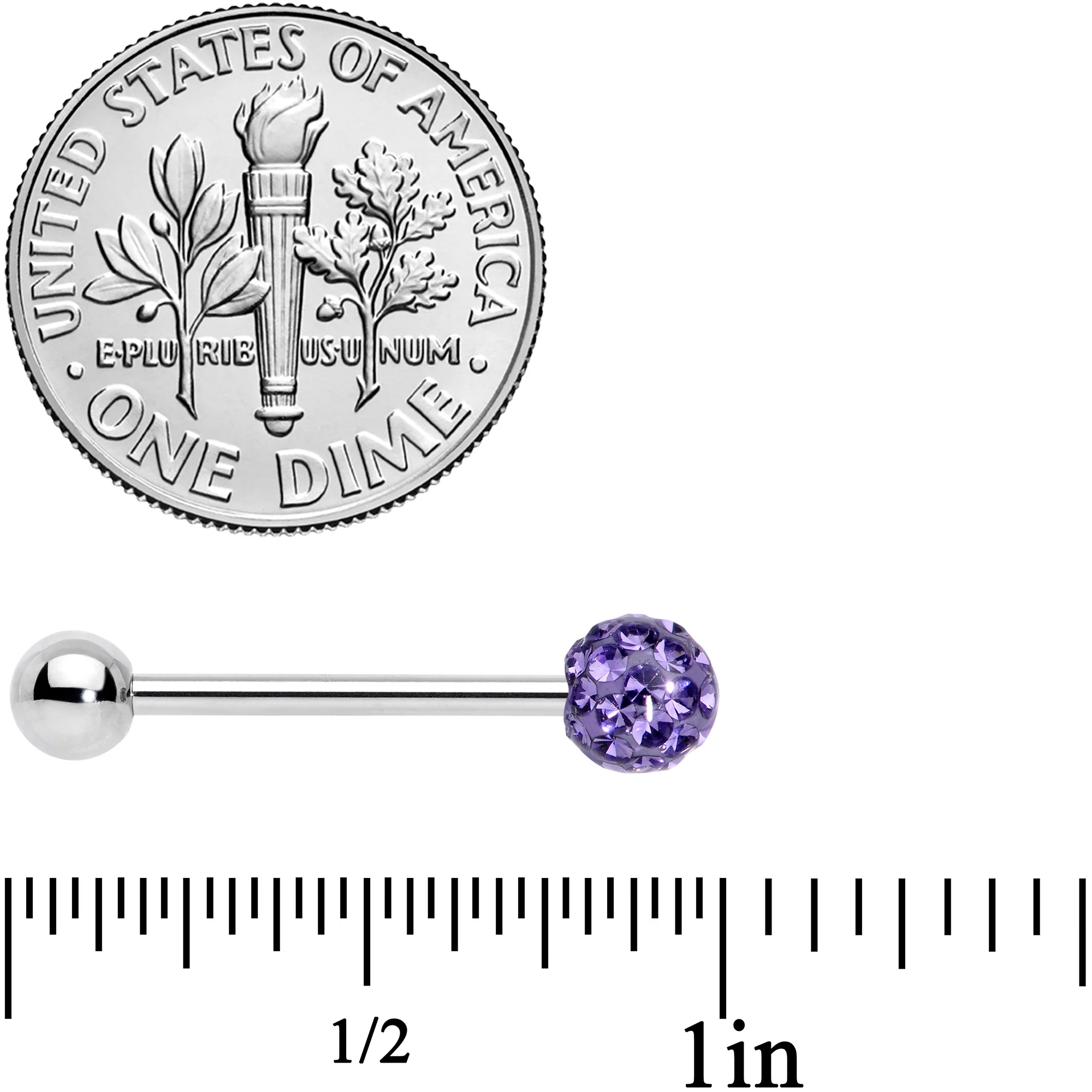 Purple Gem Disco Ball Barbell Tongue Ring - Image 4