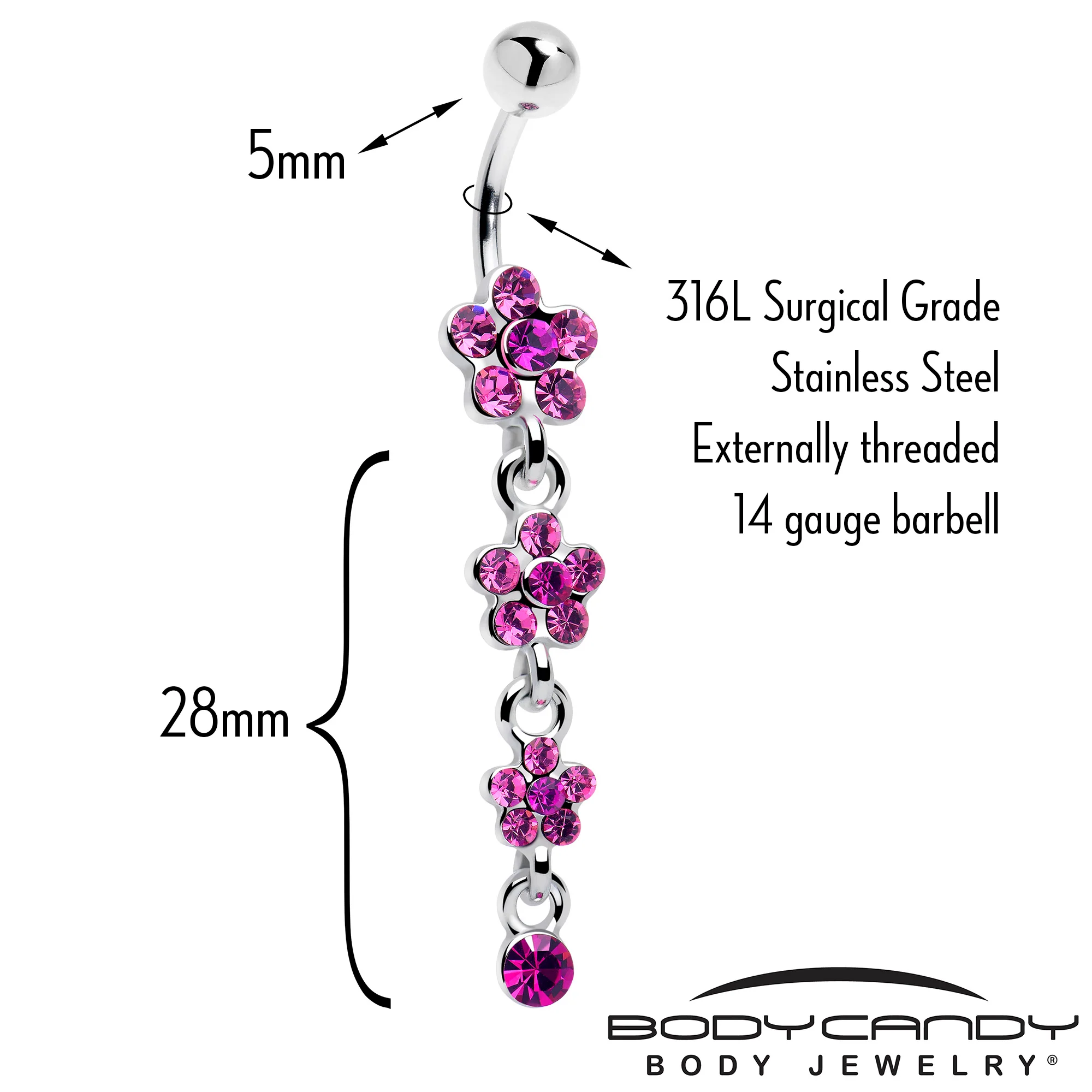 Purple Gem Flower Chain Dangle Belly Ring - Image 2