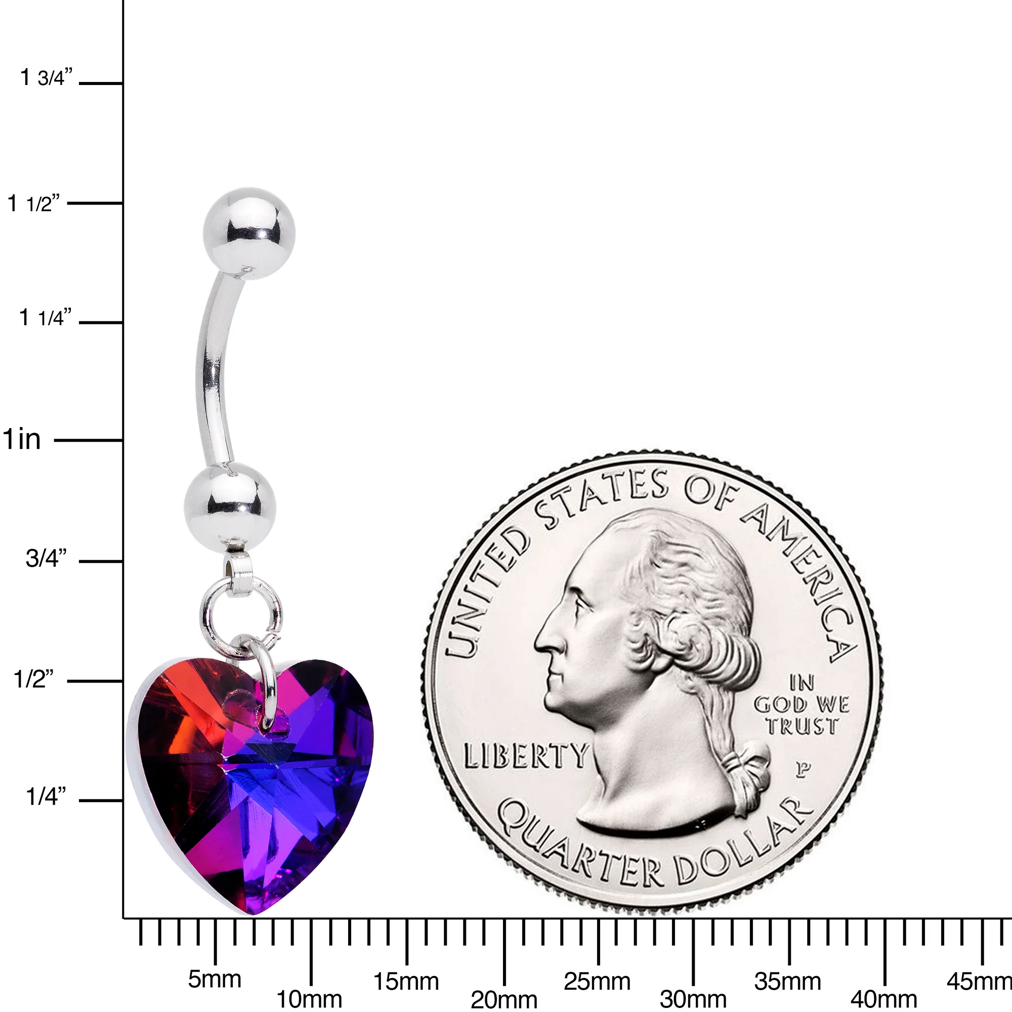 Purple Gem Heart Dangle Belly Ring - Image 2