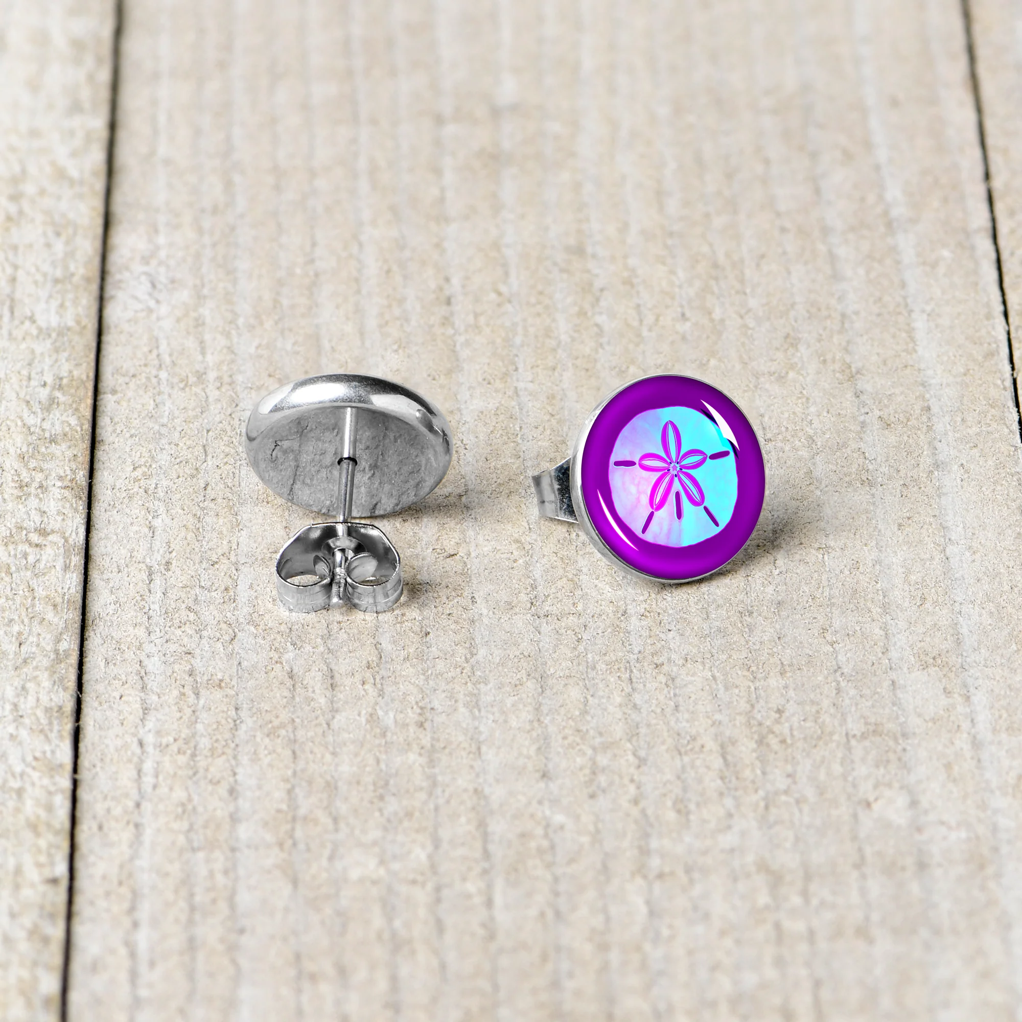 Purple Nautical Sand Dollar Stud Earrings by Onyx O - Image 5