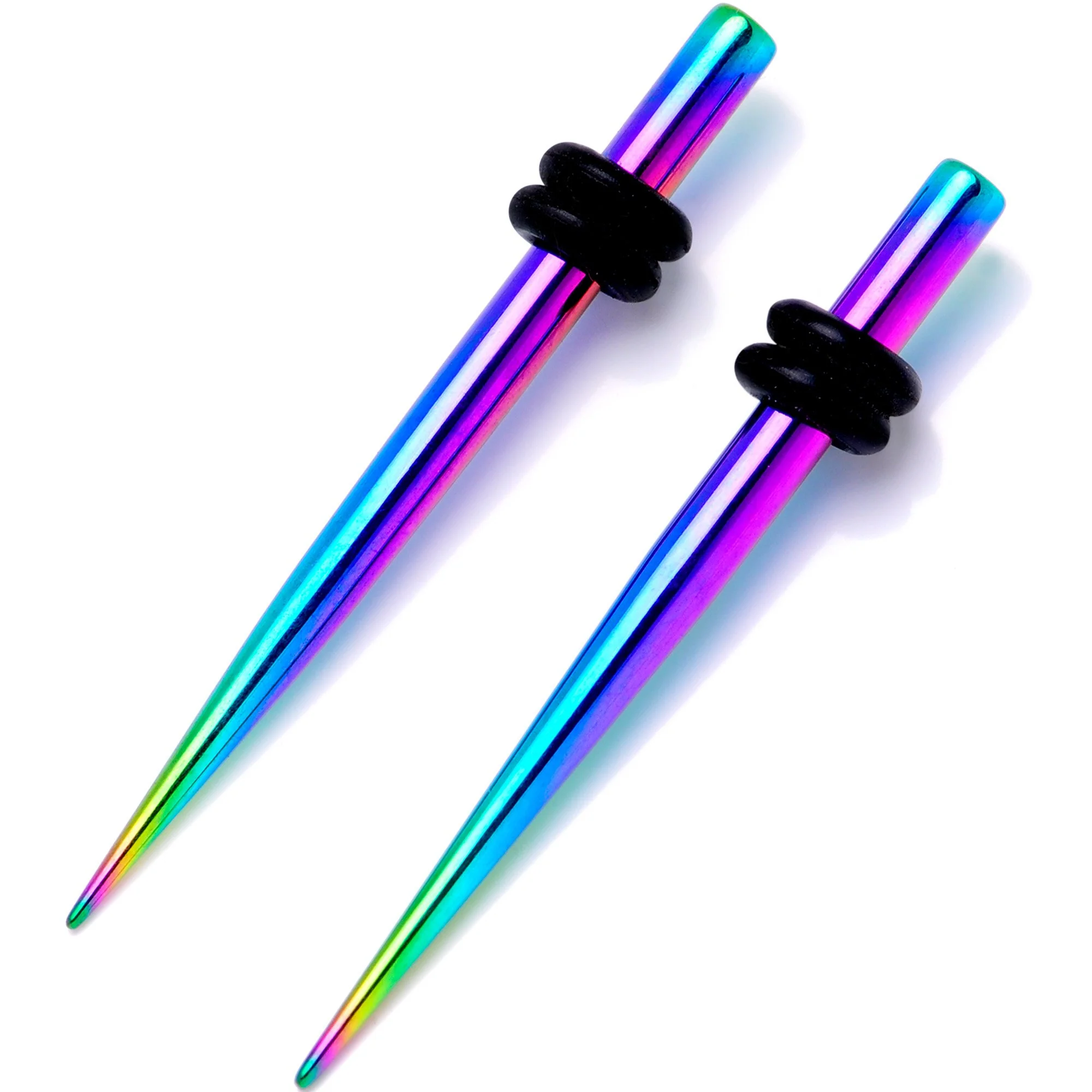 Rainbow Anodized Titanium Micro Taper Straight Plug Set 14G to 10G - Image 4