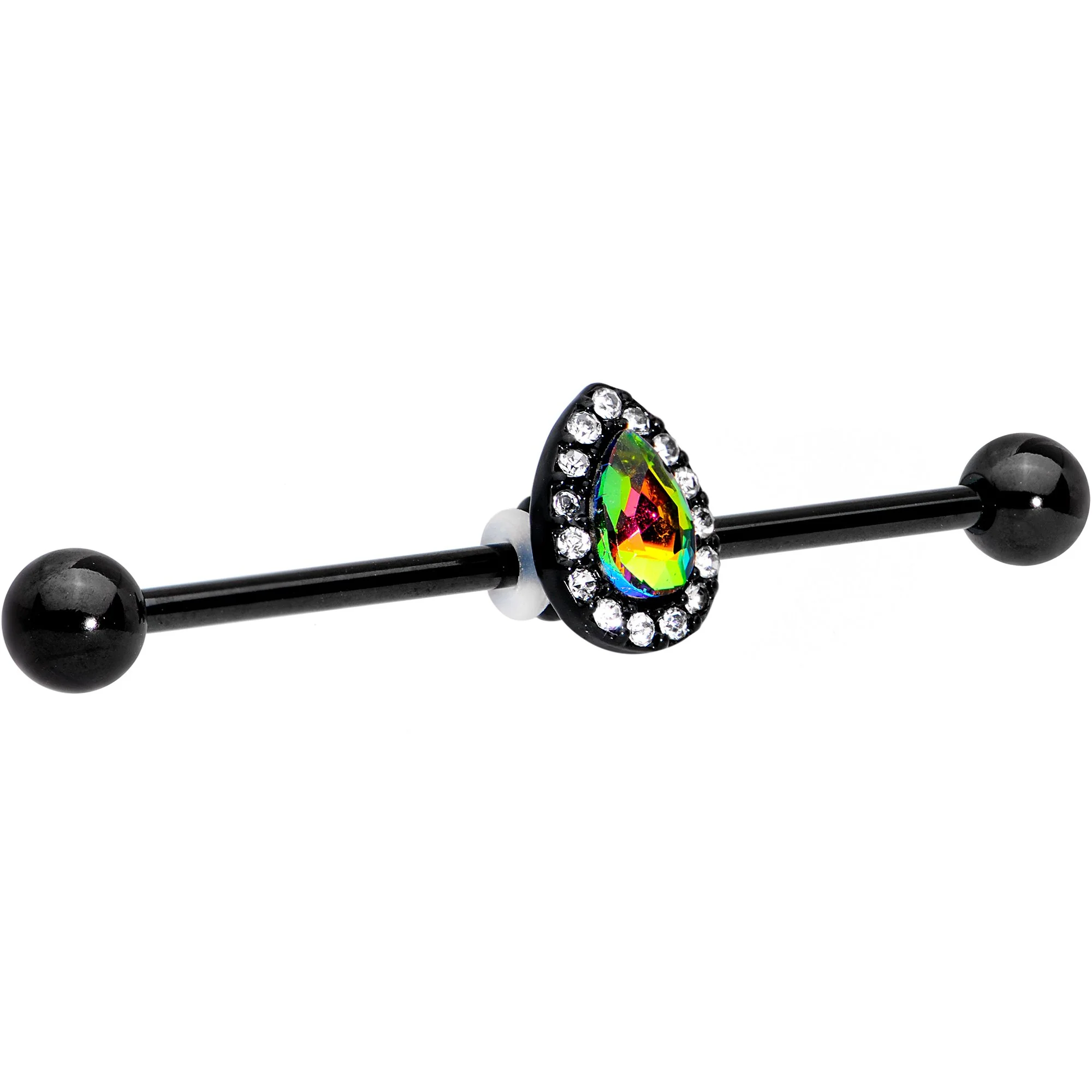Rainbow Gem Black Anodized Bubblegum Teardrop Industrial Barbell 38mm - Image 3