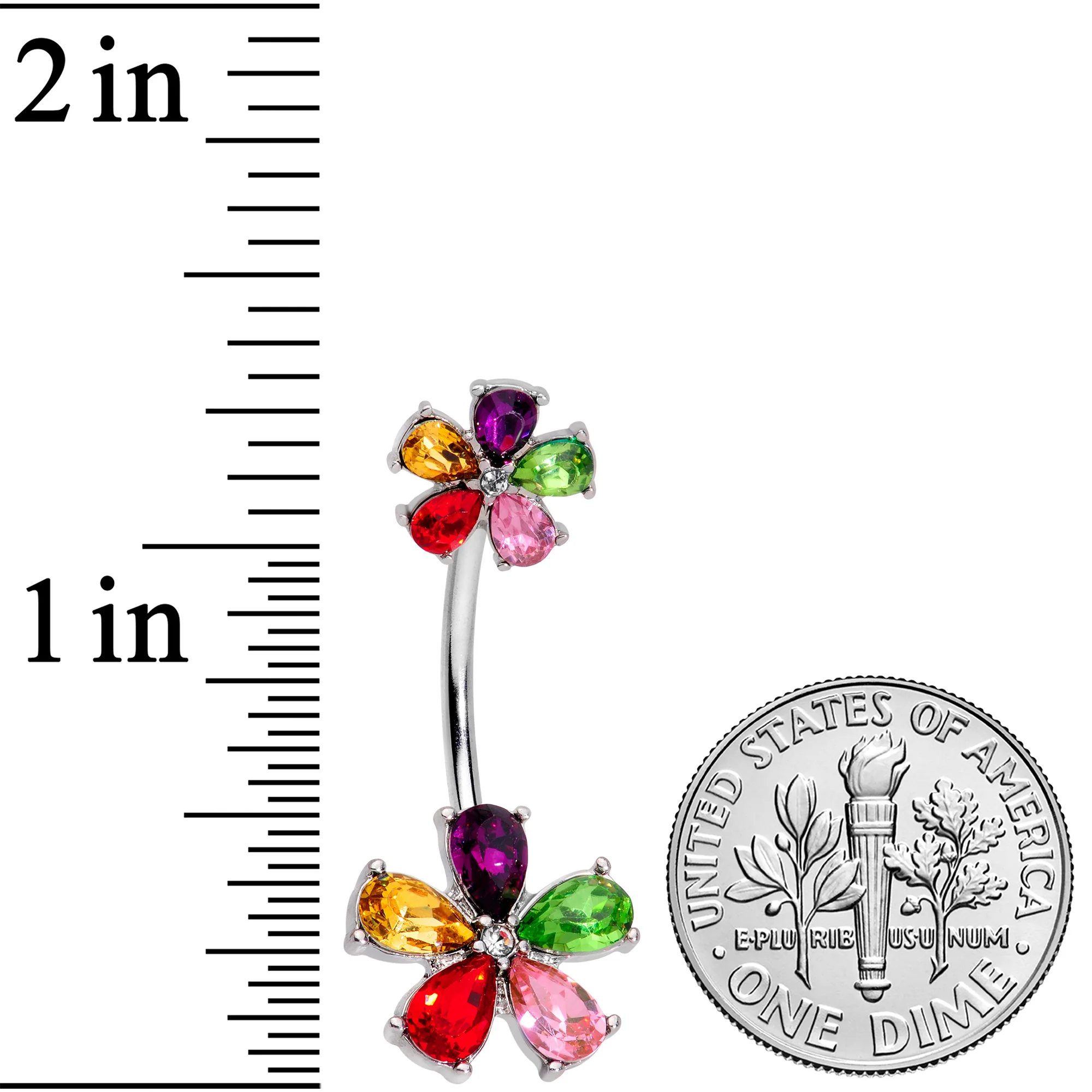 Rainbow Gem Fabulous Flowers Double Mount Belly Ring - Image 2