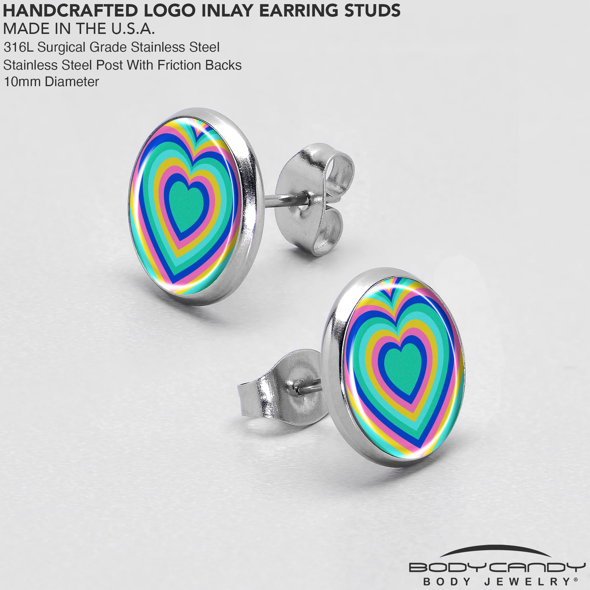 Rainbow Retro Heart Stud Earrings by Onyx O - Image 7
