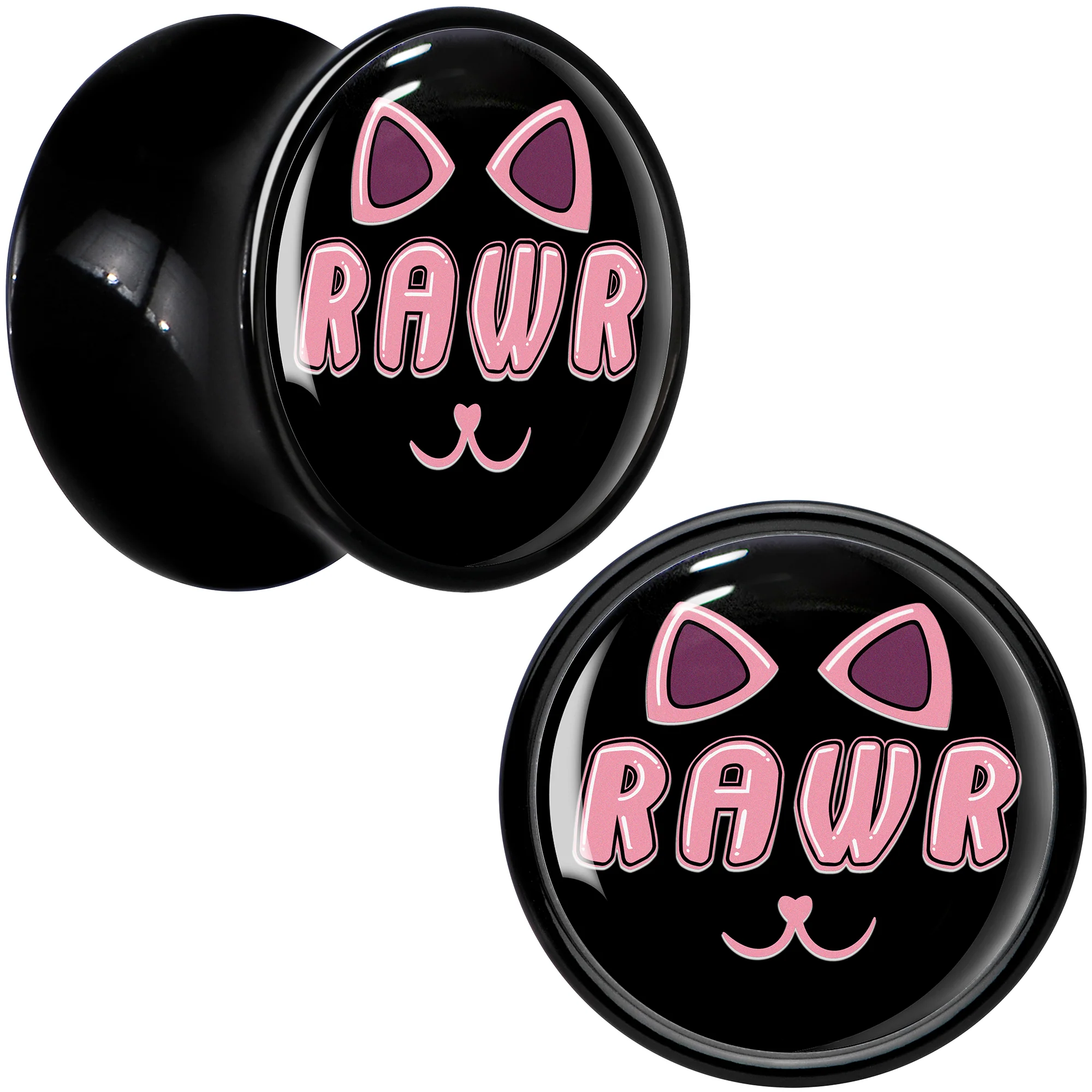0G RAWR Kitty Cat Black Acrylic Saddle Plug Set by Onyx O - Image 2
