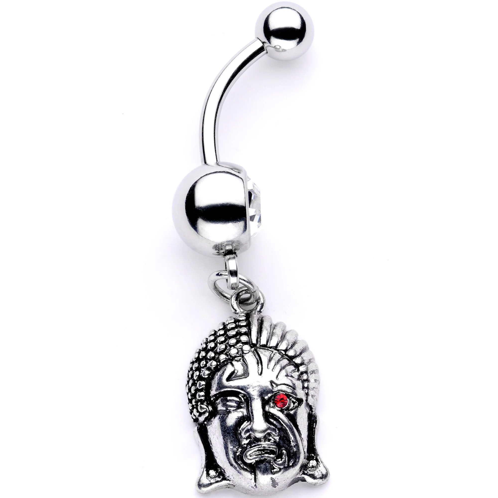 Red CZ Gem Android Buddha Dangle Belly Ring - Image 2