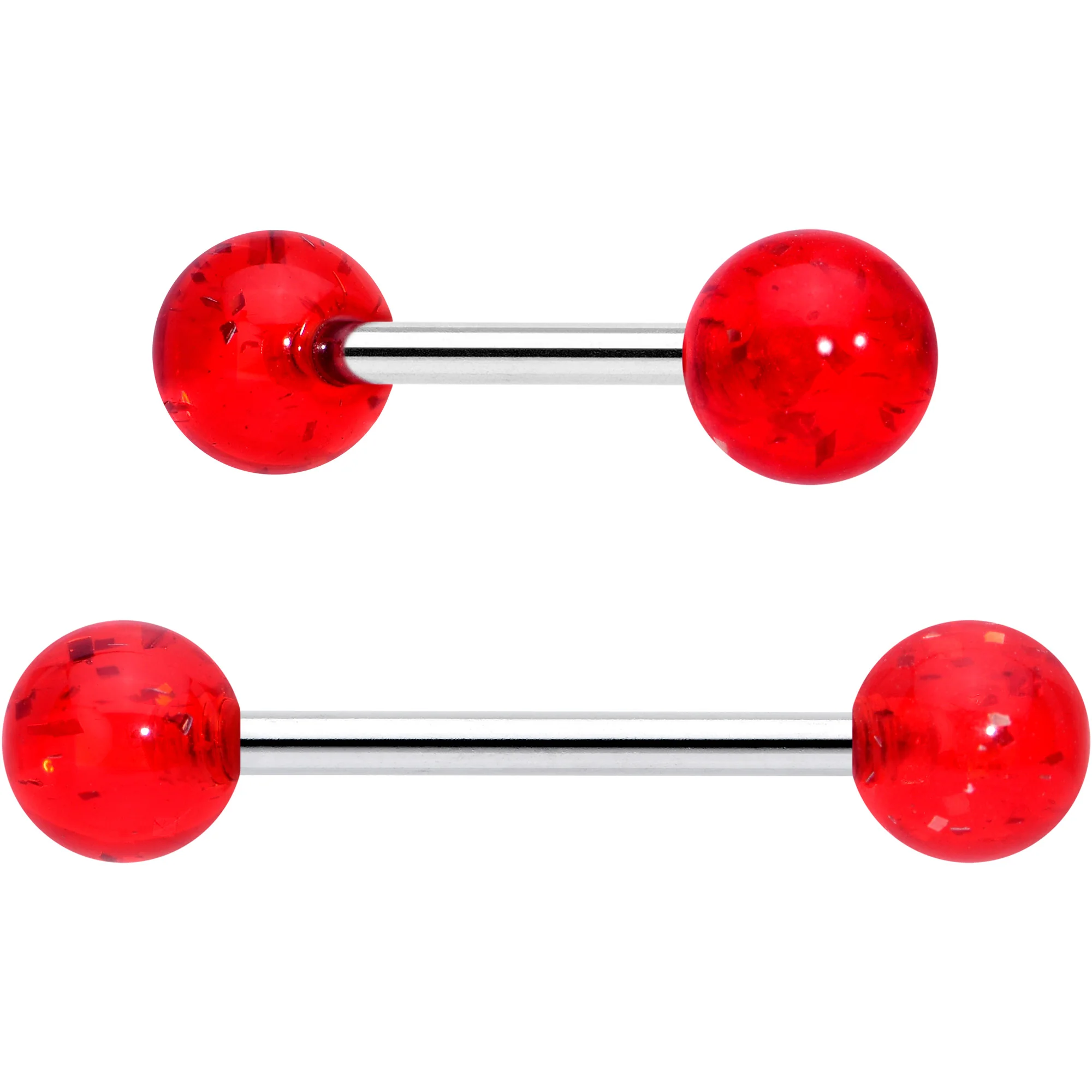 Red CZ Gem Flower Sandblasted Barbell Tongue Ring Set of 4 - Image 4