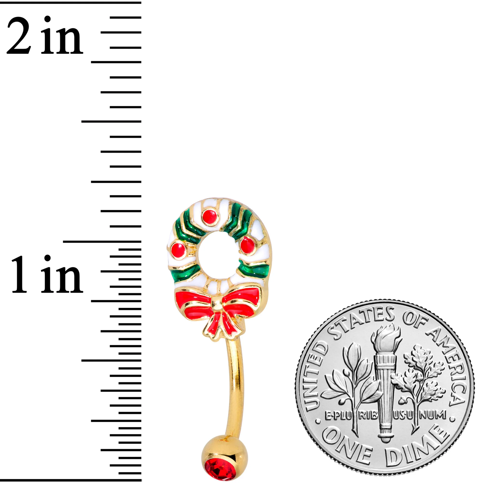 Red Gem Gold Tone Holiday Wreath Christmas Top Mount Belly Ring - Image 5