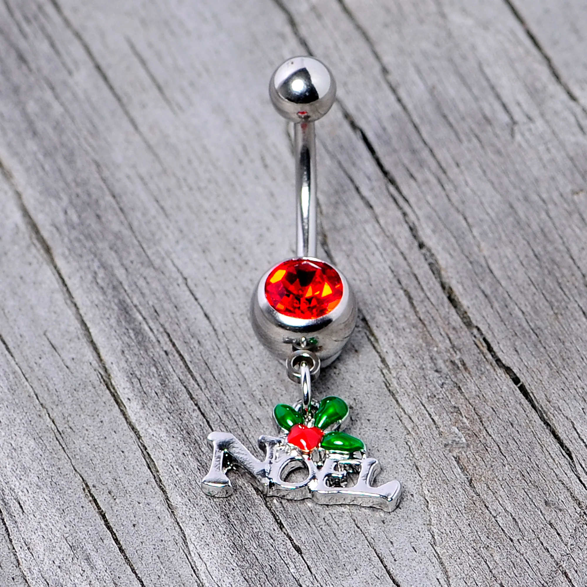 Red Gem Noel Winter Holiday Christmas Dangle Belly Ring - Image 5